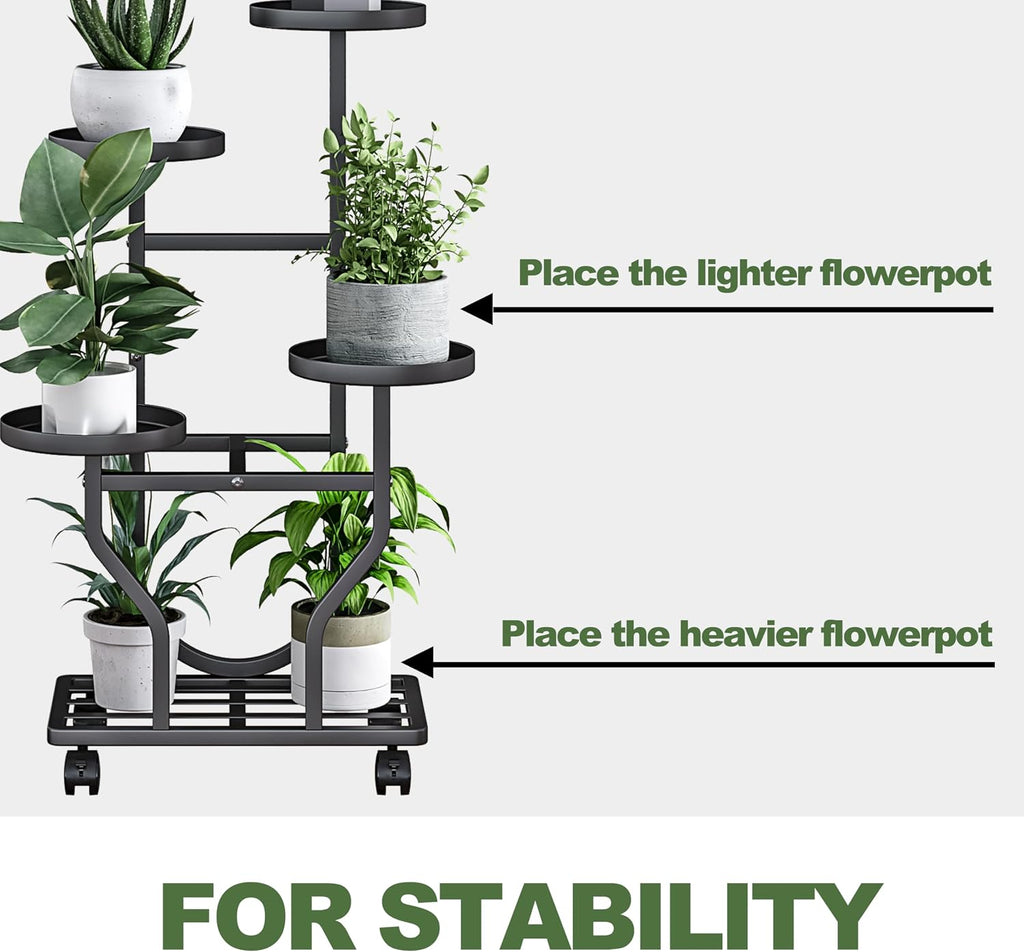 Plant Stand with Wheels, Black 4 Tier Metal Plant Shelf for Indoor Outdoor | Corner Plants Stand Indoor for Bedroom