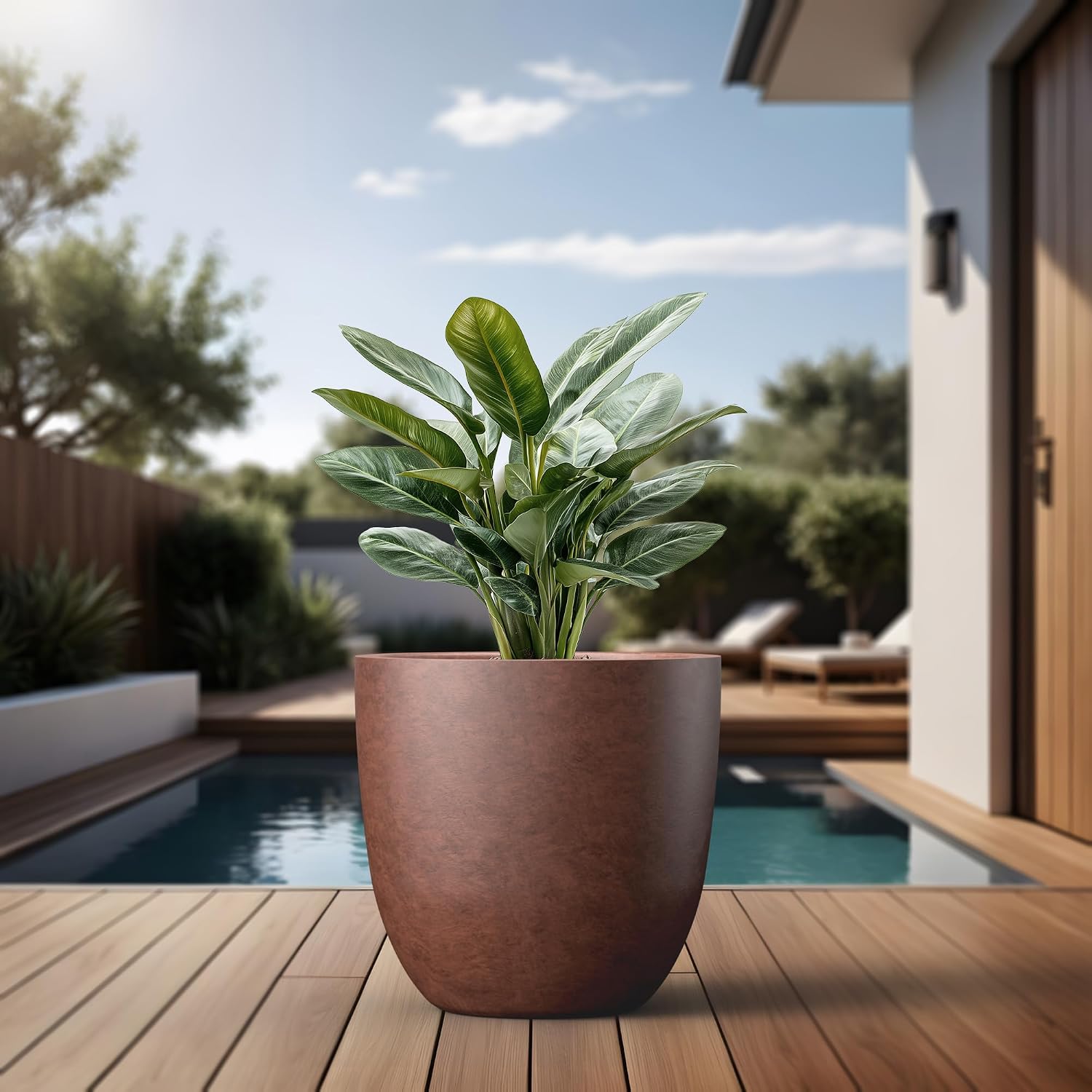 Kante Large Round Bowl Rusty Concrete Planter 18" Dia, Outdoor | Rubber Plug for Indoor, Drainage for Garden