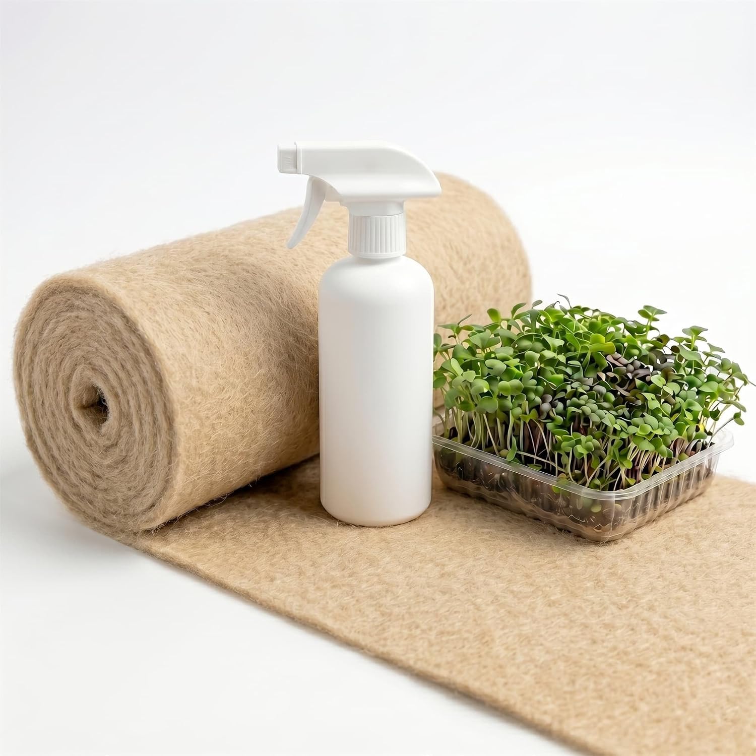 10IN x 20FT Hemp & Jute Microgreen Growing Mat Roll with Spray Bottle | Plant-Fiber Hydroponic Seed Sprouting Pad for
