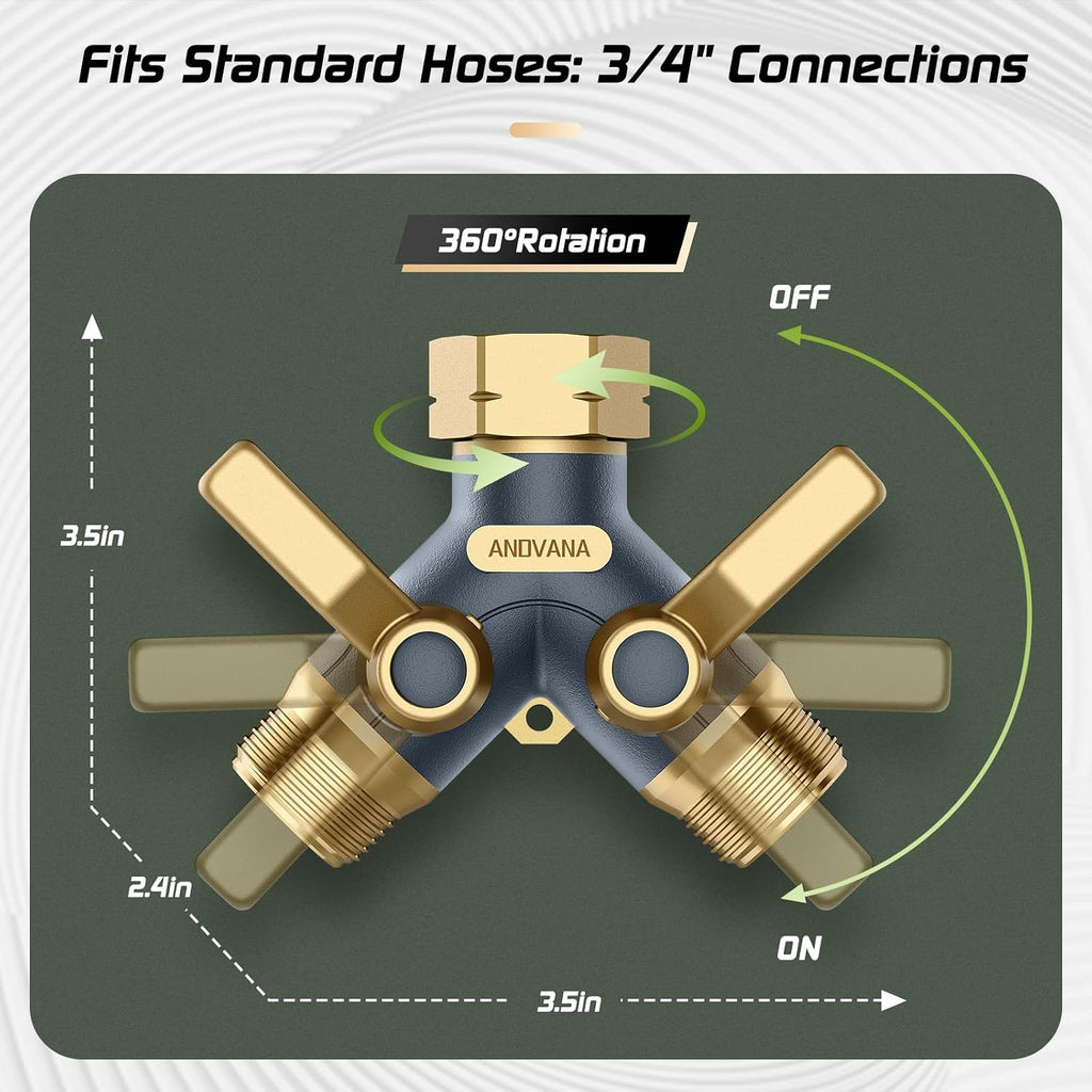 Hose Splitter 2 Way Heavy Duty, Garden Hose Splitter- Full Metal Body Y Type with Dual Shut Off Valves, 3/4" Standard