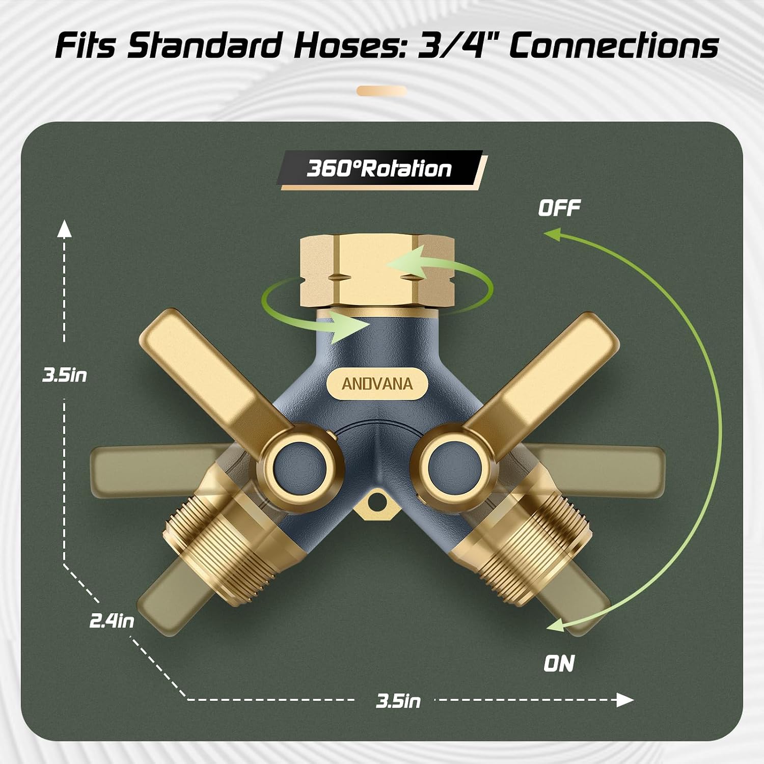 Hose Splitter 2 Way Heavy Duty, Garden Hose Splitter- Full Metal Body Y Type with Dual Shut Off Valves, 3/4" Standard