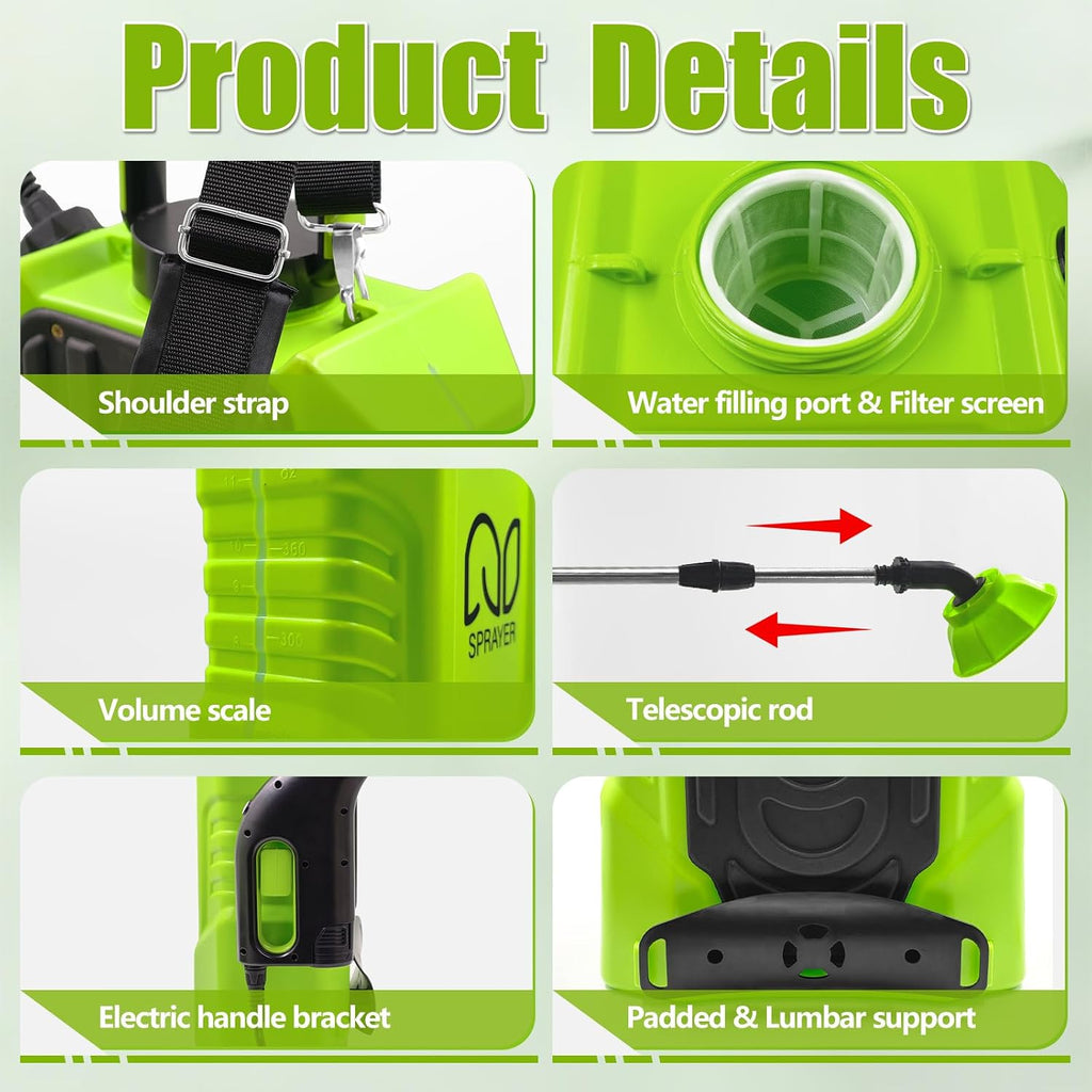 Battery Powered Backpack Sprayer 3 Gallon, Electric Garden Sprayer in Lawn | Digital Display, 3 Adjustable Pressures