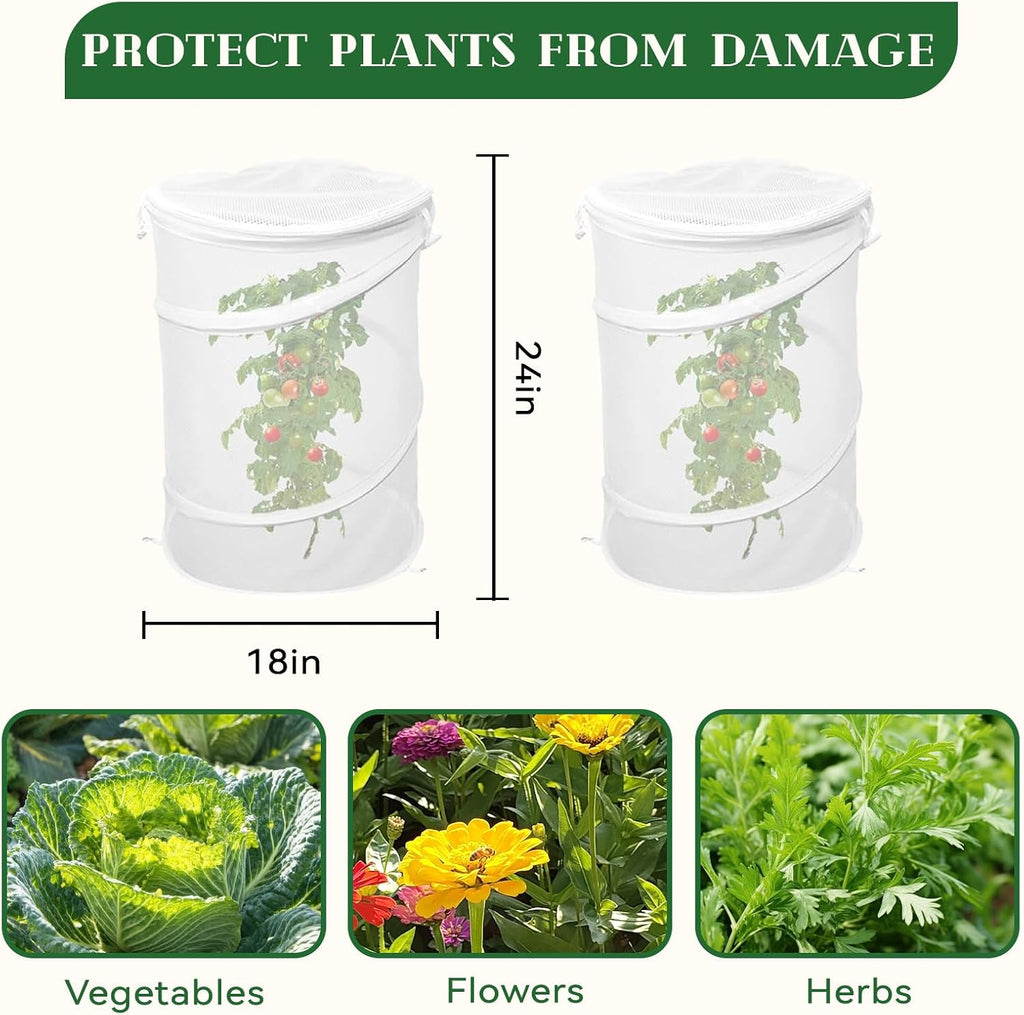 2-Pack Pop Up Plant Covers, Heavy Duty 18"x24" Mesh Plant Cover & Garden Cloche with Ground Stakes, Windproof Plant
