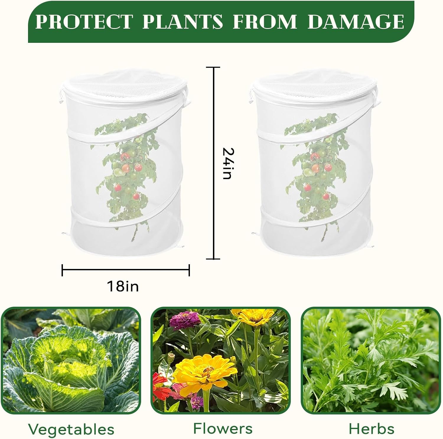 2-Pack Pop Up Plant Covers, Heavy Duty 18"x24" Mesh Plant Cover & Garden Cloche with Ground Stakes, Windproof Plant