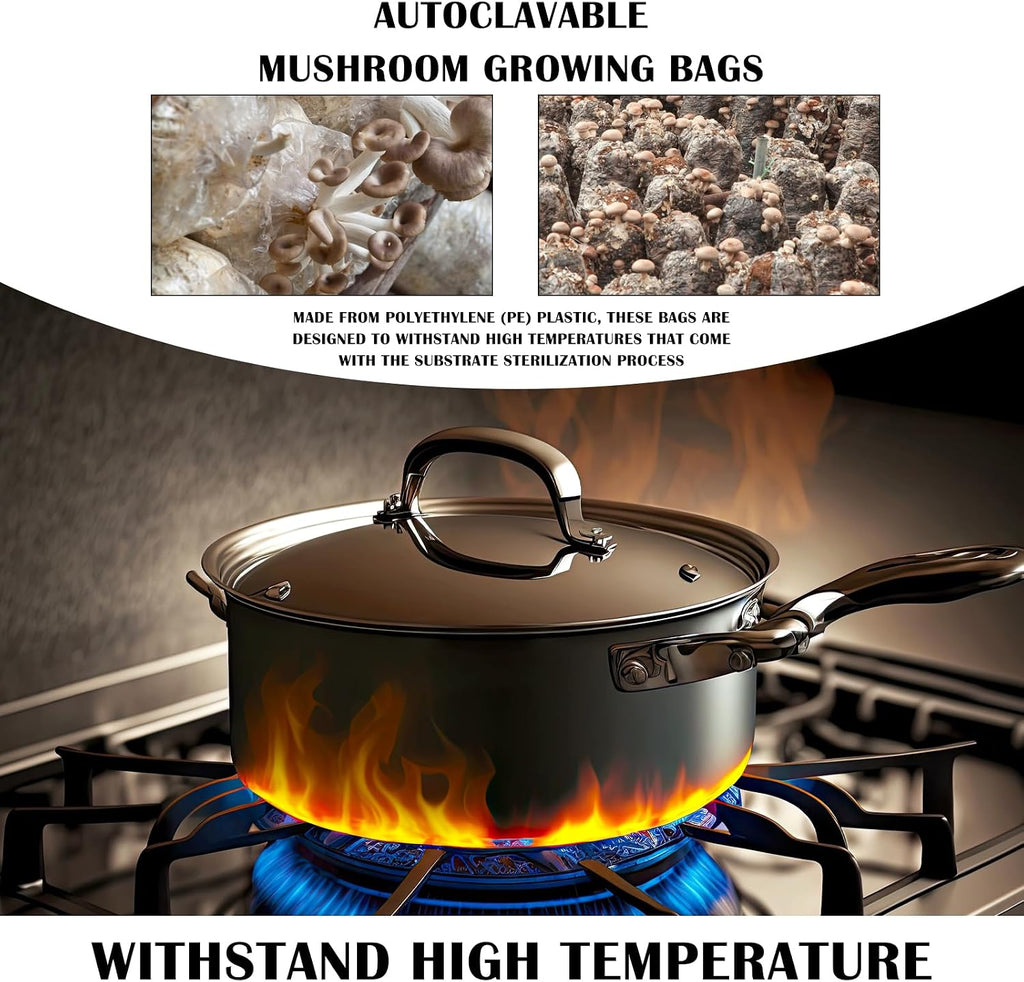 Lemecima 50-Pack Autoclavable Mushroom Growing Bag Bulk with Microporous Filter Patchs - Large 8"x5"x20" Extra 6 Mil