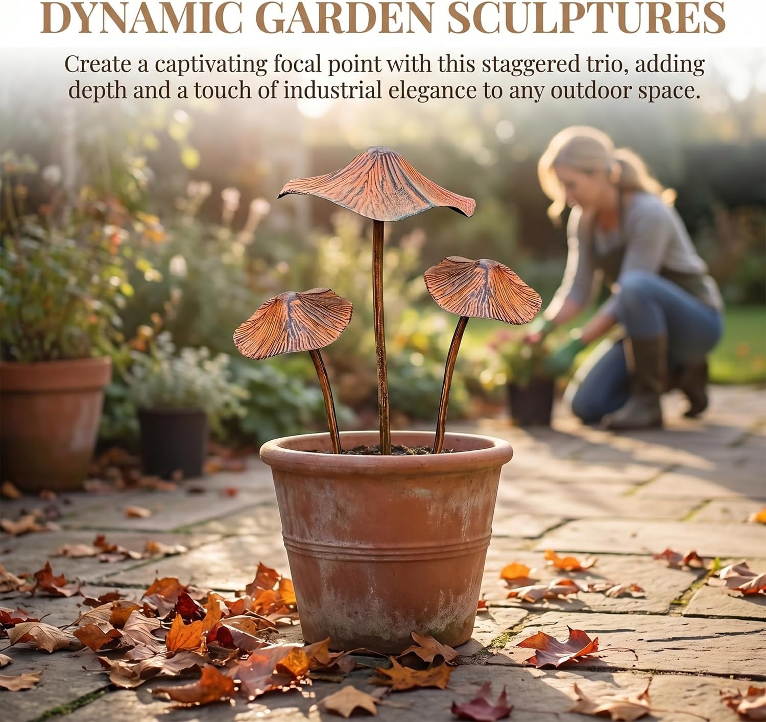 3 Pack Large Mushroom Garden Decor, Outdoor Mushroom Decor Metal Garden Stakes, Rust Finish Mushroom Statue Yard Art
