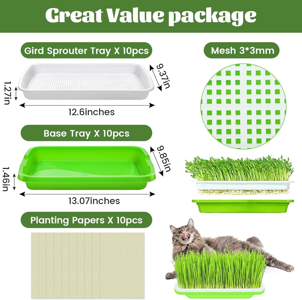 10 Pack Seed Sprouter Trays- Soil-Free Cultivation Germination Tray, BPA Free Nursery Tray with Planting Paper for