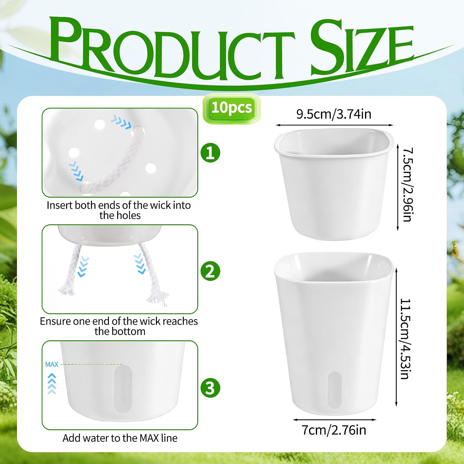 10 Sets 4" Self Watering Pots for Indoor Plants, Plastic Self Watering Planter Pots with Visual Water Level Clear Inner