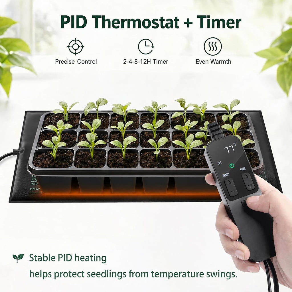 Seedling Heat Mat 10”x20.75” with PID Thermostat & Timer, Hydroponic Heating Pad for Seed Starting, Plant Germination