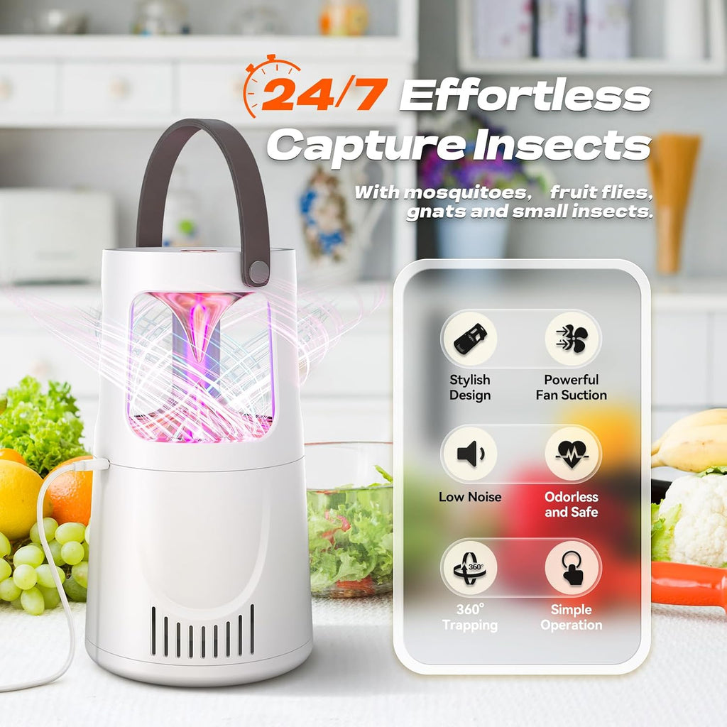 Fly Traps Indoor, Fruit Fly Trap for Home, Flying Insect Trap with Suction, Mosquito Traps Indoor & 10 Pcs Sticky Glue