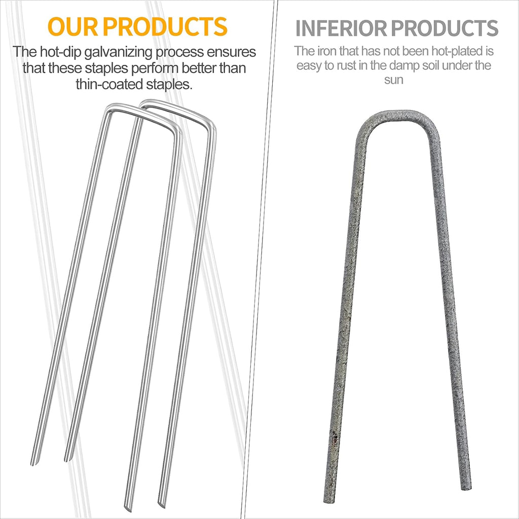 WAENLIR 6 inch 200 Pack Garden Staples Galvanized Landscape Stakes, Heavy Duty Fence Stakes Sod Pins for Securing Weed