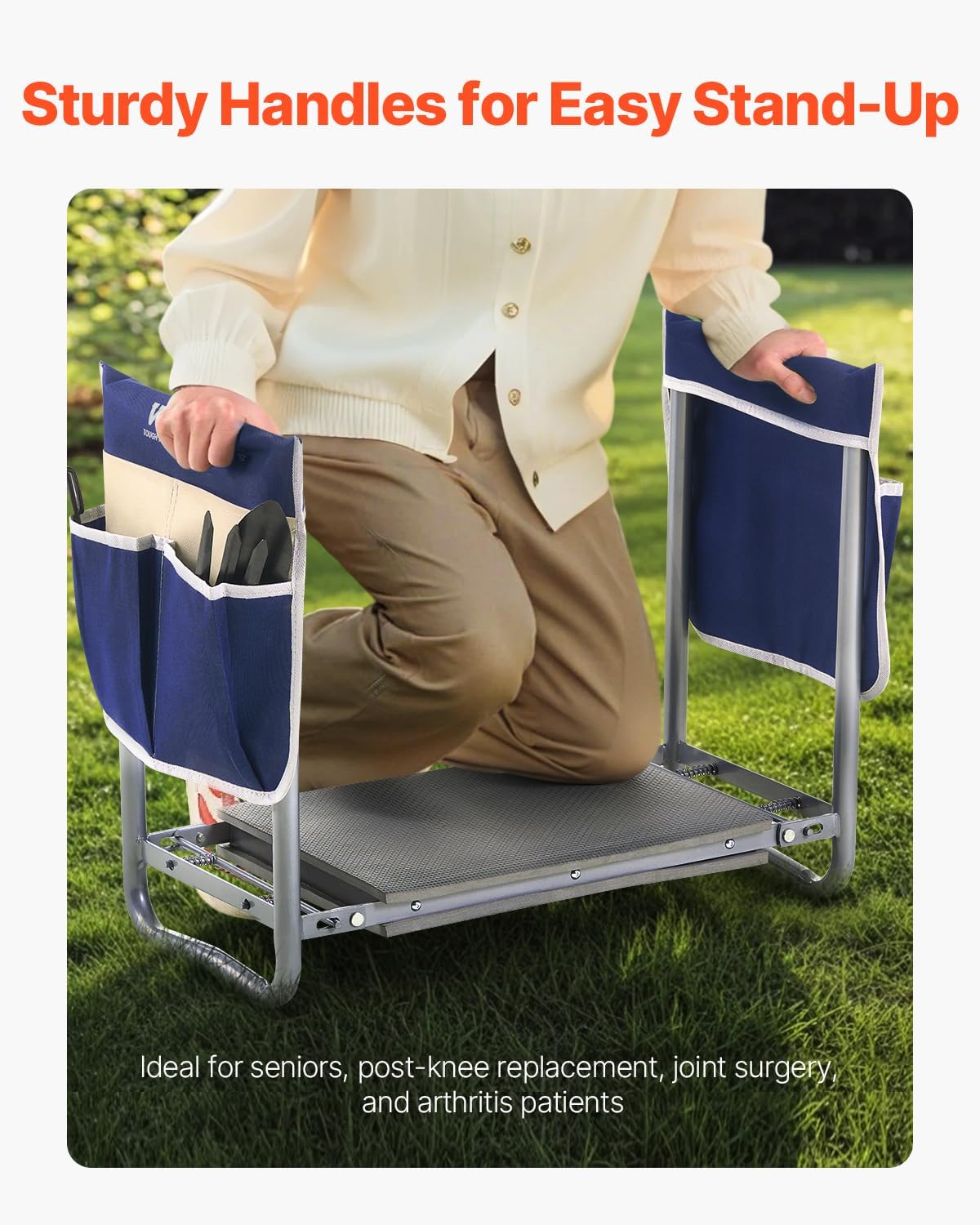VEVOR Garden Kneeler and Seat Heavy Duty, Portable Garden Stool with 11'' EVA Kneeling Pad and 2 Tool Bags, Folding
