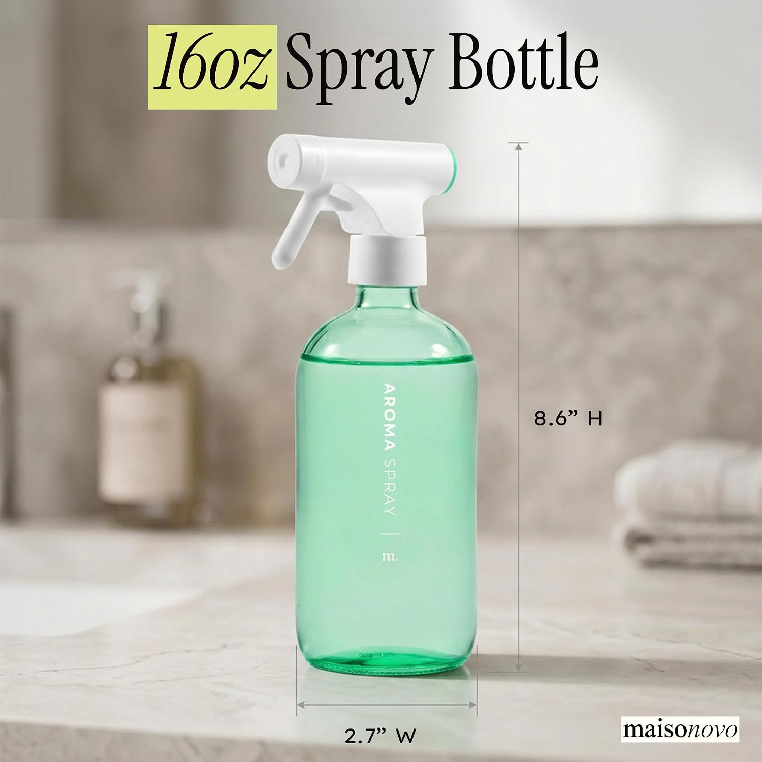 MaisoNovo Green Glass Spray Bottle 16.9 oz Pack of 2 - Green Spray Bottles for Plants with Fortified Glass & Fine Mist