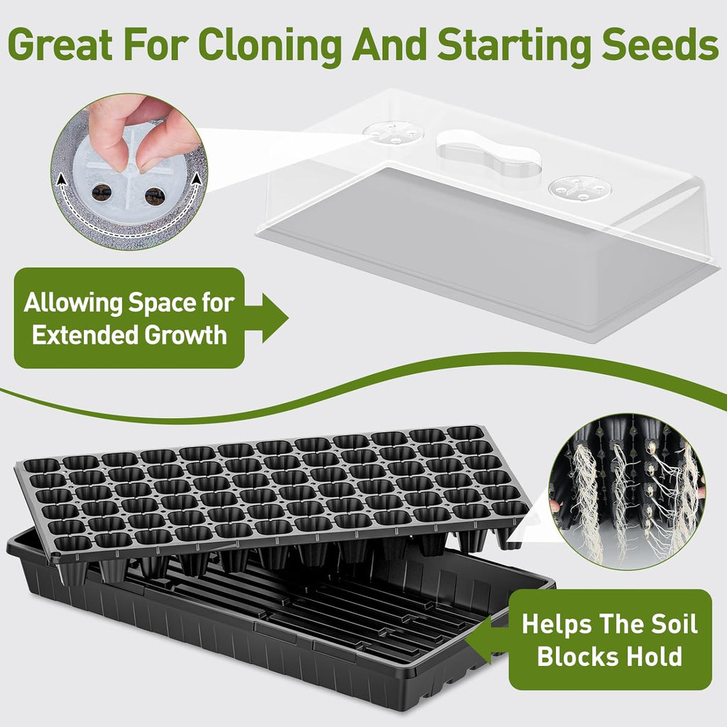 ZJP 5-Pack Seed Starter Trays Set – Includes 1020 Trays (No Holes) + 72-Cell Deep Plug Trays (2.44" Deep) + 5" Clear