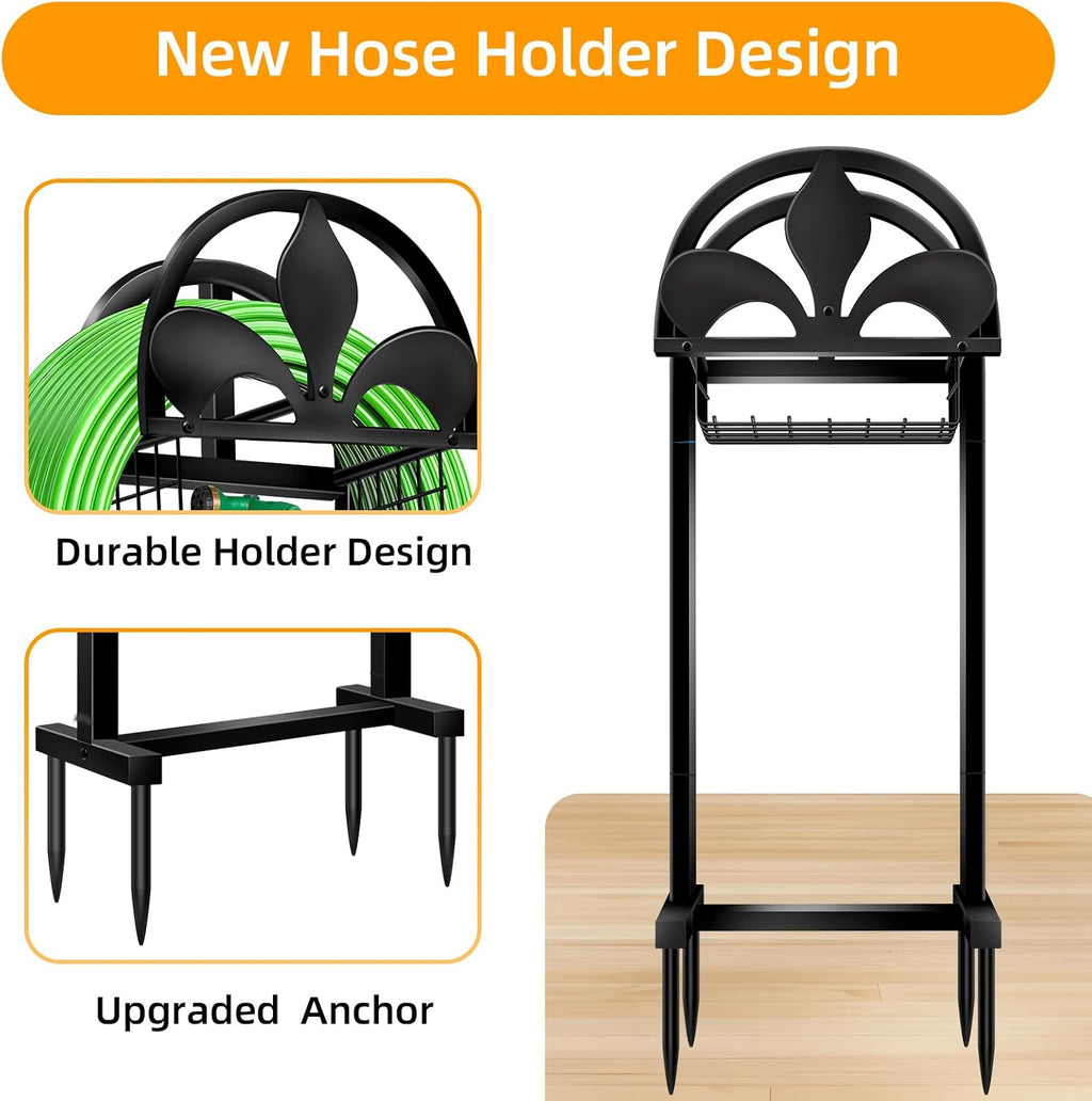 Garden Hose Holder, Water Hose Holders Stand Holds 160-Feet Freestanding Hose Reel Storage Hanger Rack for Outside Yard