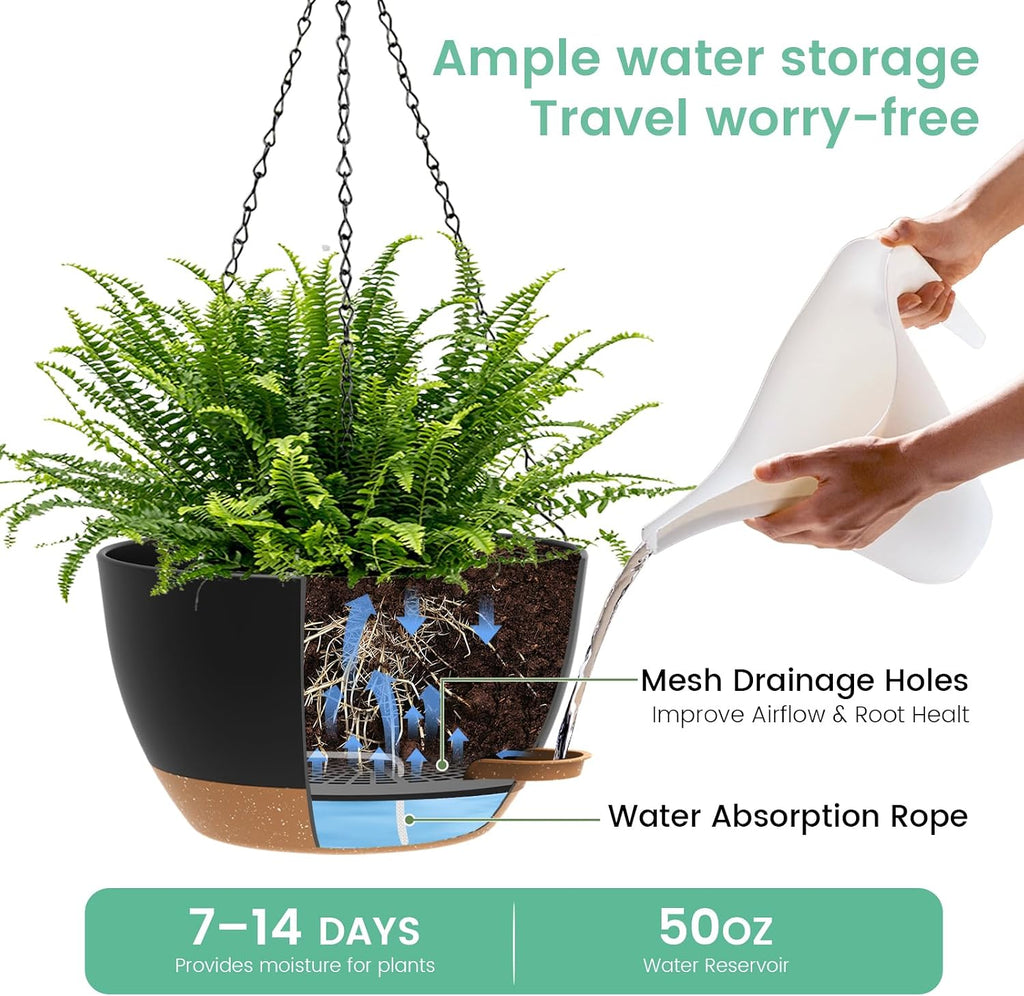 UOUZ 13 Inch 2 Pack Large Self Watering Hanging Planters for Indoor Outdoor Plants, Hanging Plant Pots with Removable