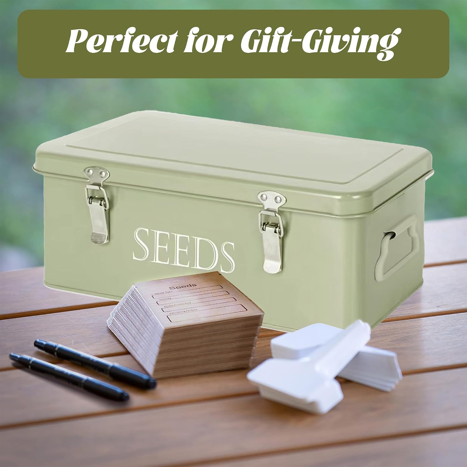 Ecopark Seed Storage Box, Professional All-in-one Kit | with 2 Pens, 20 Plant Labels and 50 Seed Envelopes, Metal