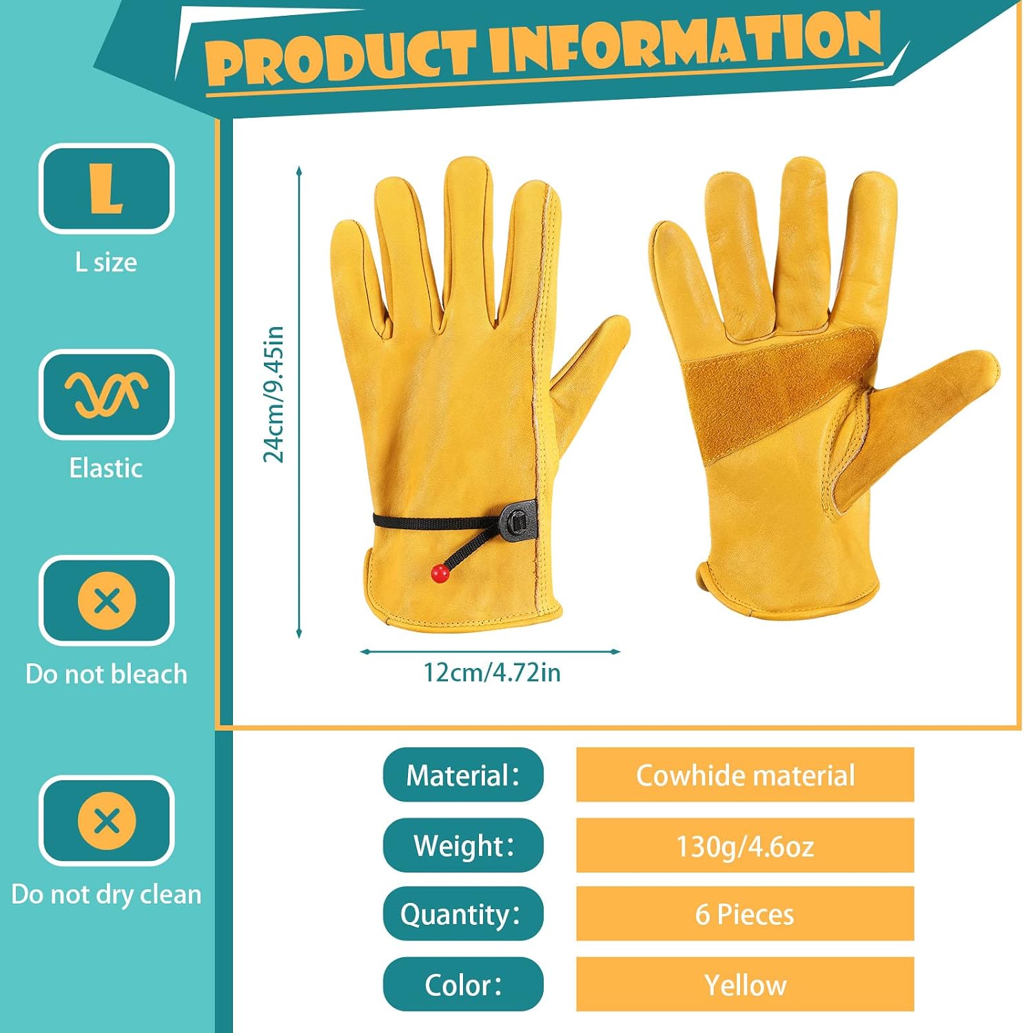 Tarpop Men's Large Cowhide Leather Work Gloves