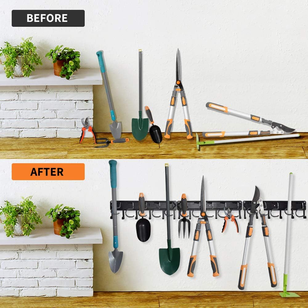 YueTong 68" All Metal Garden Tool Organizer,Adjustable Garage Wall Organizers and Storage,Heavy Duty Wall Mount Holder