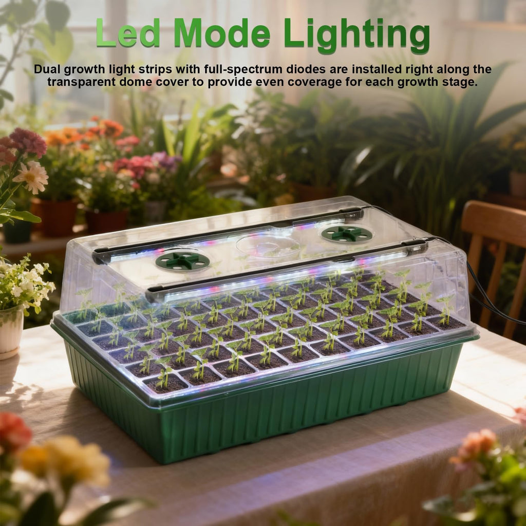TONYFUL Seed Starter Tray with Grow Light, 120-Cell Seed Starter Kit with 4.07” Humidity Dome, Indoor Seedling Starter