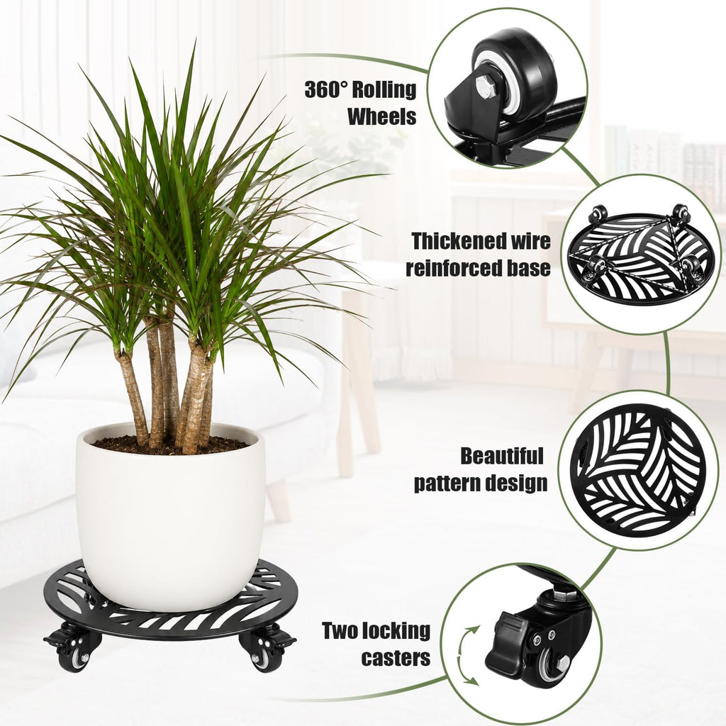 1-Pack Large Metal Plant Caddy with Wheels 13.6 Inches Heavy-duty Rolling Plant Stands with Casters Wheeled Flower Pot