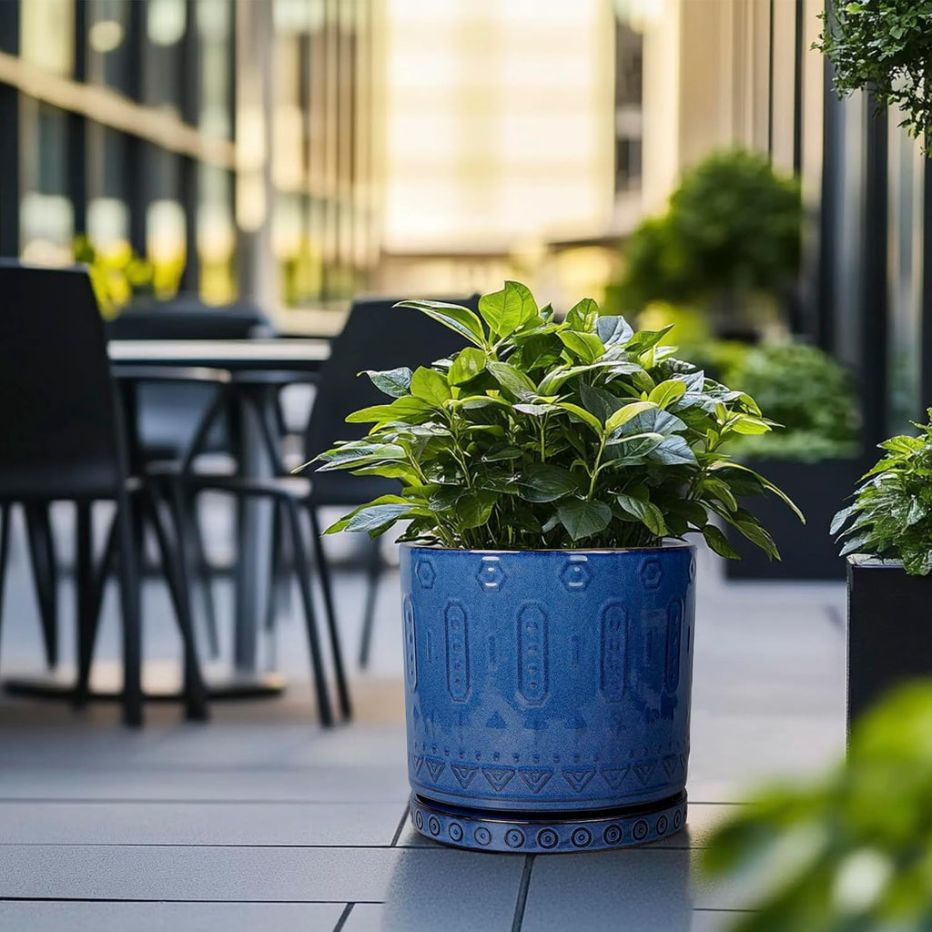 Eightpot 12 Inch Pot for Plants - Ceramic Planter for Indoor Plants Large Plant Pot with Drainage Holes and Saucer