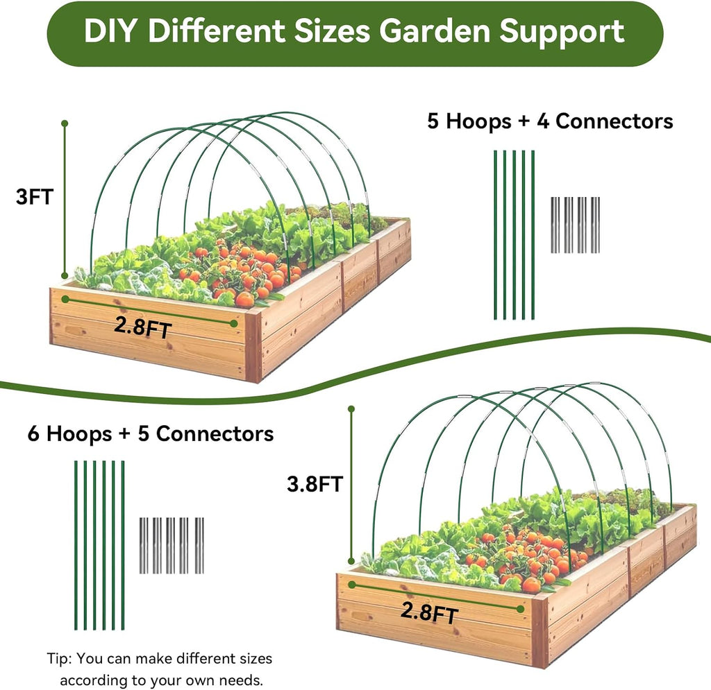 Garden Netting Kit for Raised Beds, 10x30FT Ultra Fine Mesh Netting＆ 6 Sets of 8FT Fiberglass Garden Hoops, Row Cover