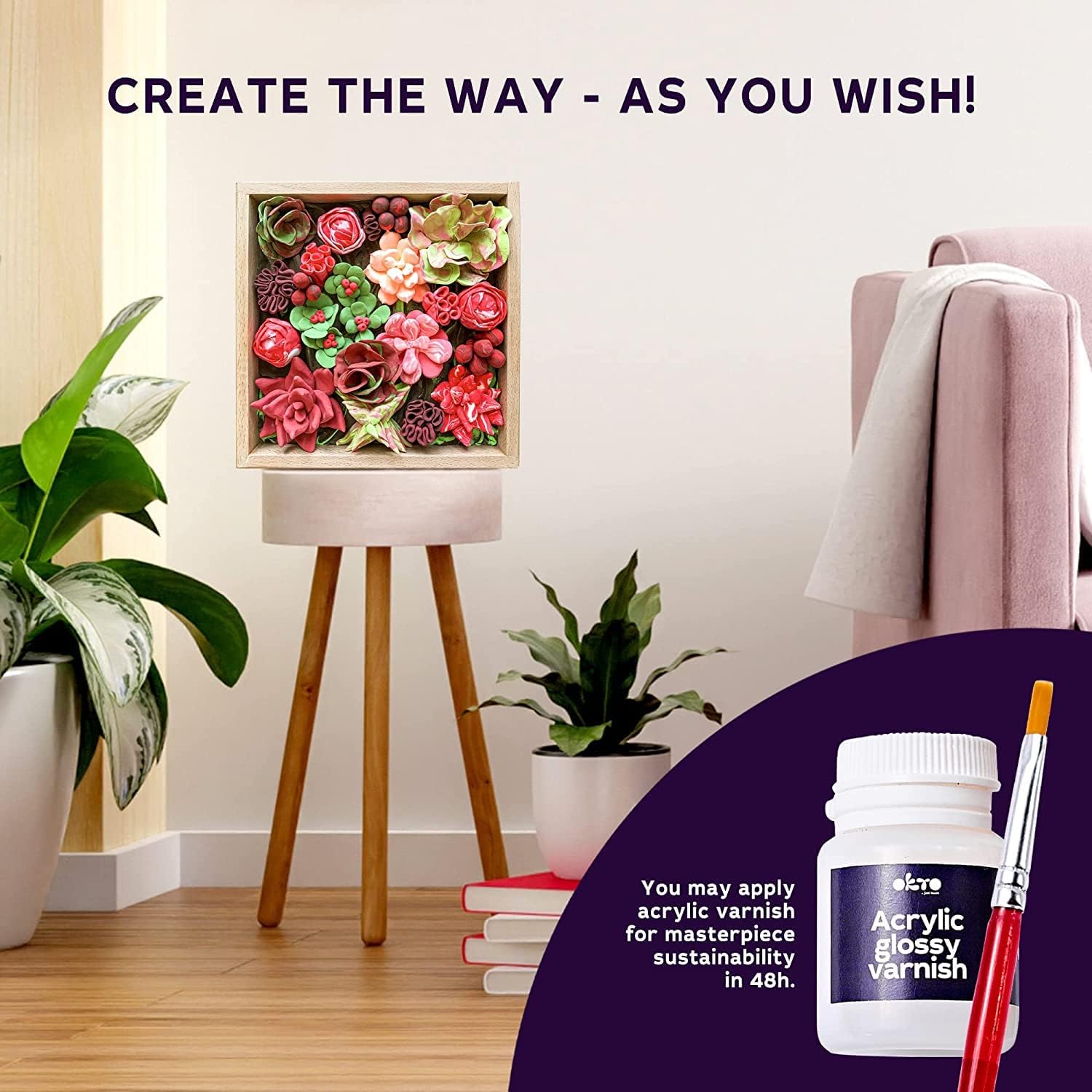 OKTO Art Kit Passion | Succulents Art Set 3D for Home Wall Decor | Craft Kits for Adults and Teen | Craft Box with