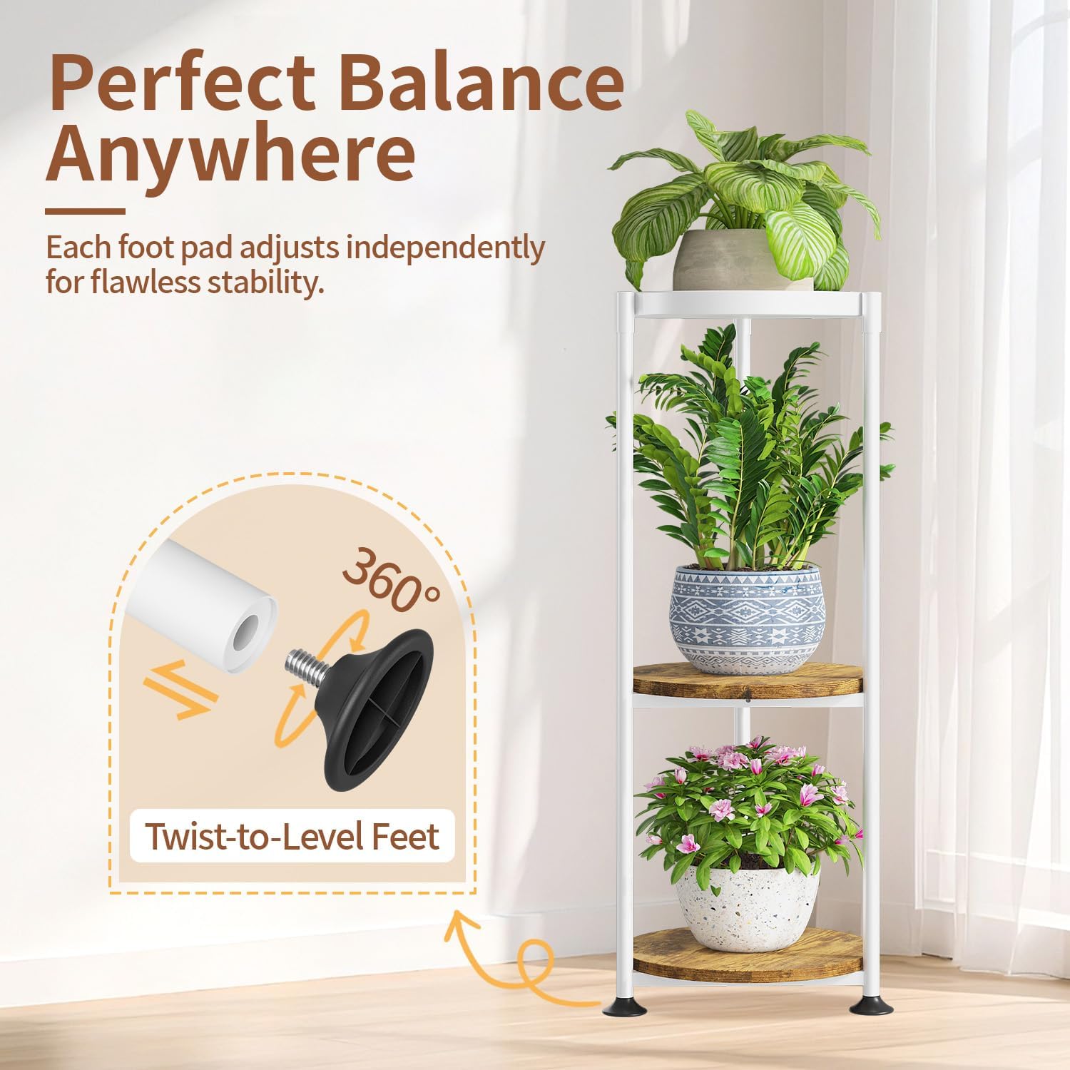 LASZOLA Plant Stand Tall Flower Holder for Indoor Corner, 3 Tier White | Heavy Duty Metal Vertical Multi Level Shelf