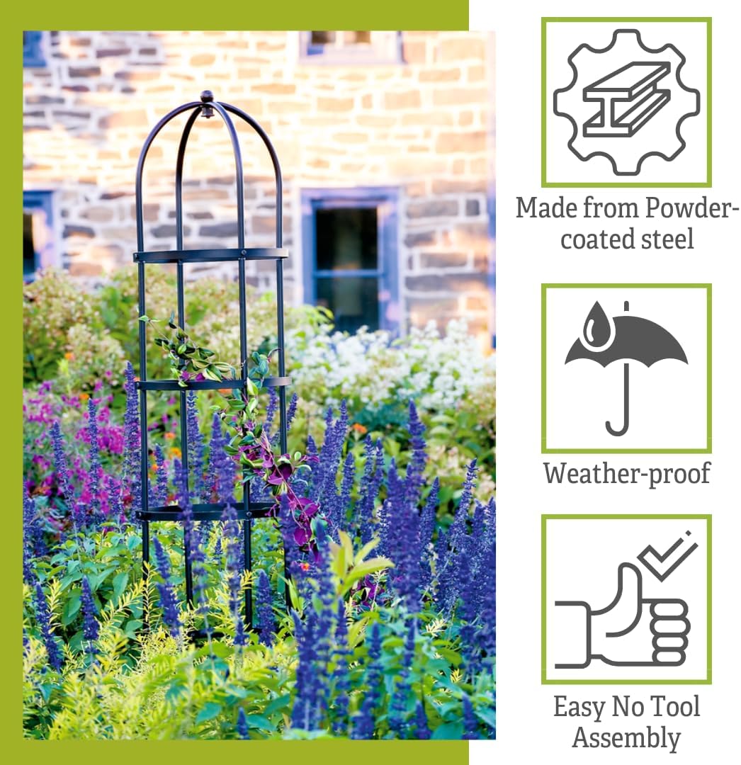 Gardener's Supply Company 7 Ft Essex Round Trellis | Sturdy Powder-Coated Steel Freestanding Obelisk Garden Trellis for