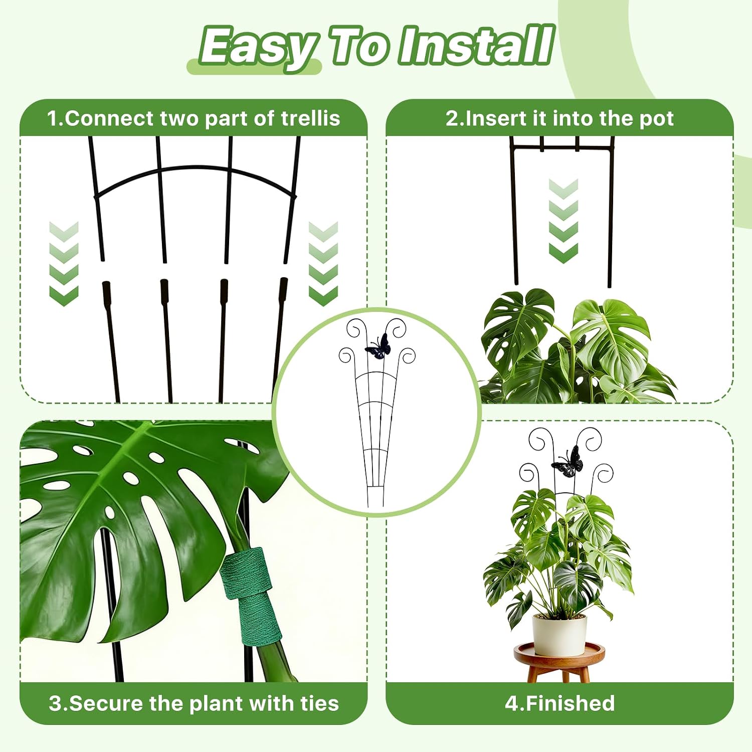 4 Pack 30 Inch Taller Plant Trellis for Potted Climbing Plants Indoor, Expandable Metal Garden Trellis for Climbing