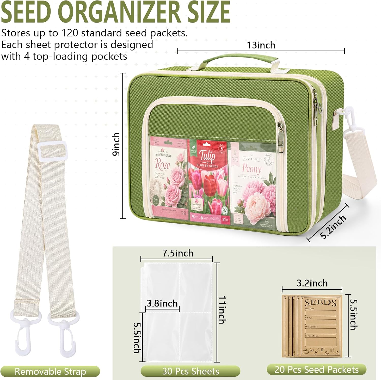 Seed Storage Organizer Binder, Seed Holder Organizer Seed&Envelopes, Sheet | Garden Saving Binder Bag with 20Pcs