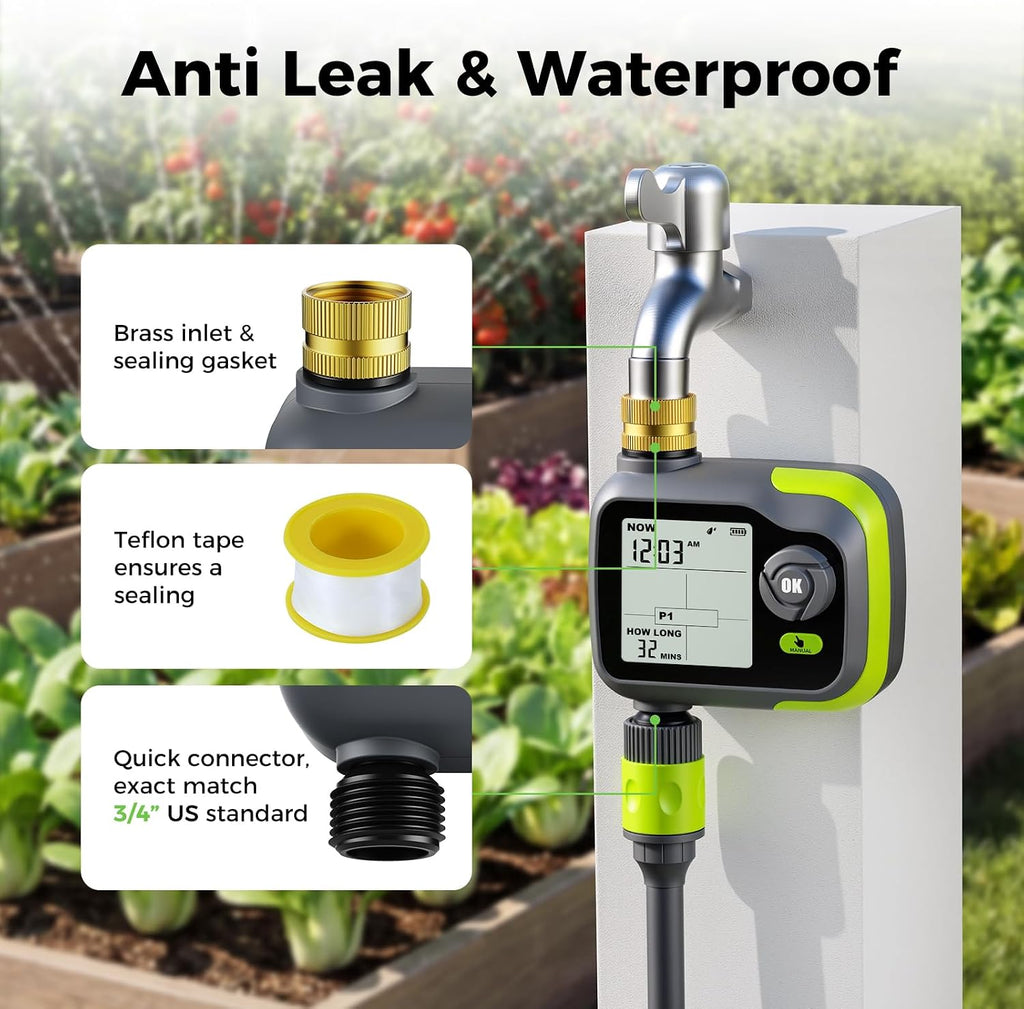 Sprinkler Timer, Watering Timer for Garden Hose, Programmable Hose Faucet Timers w/Rain Delay, Outdoor Soaker