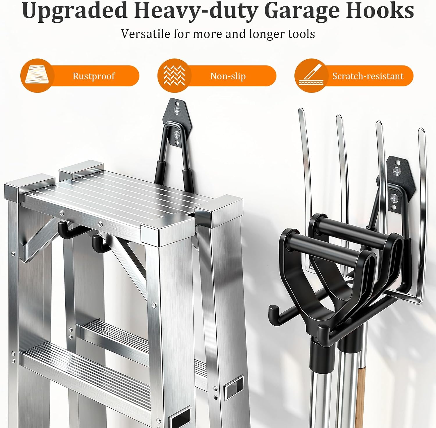 Housolution Steel Garage Hooks - 30Pack Anti-Slip Coating, Black | Wall Mount Hooks for Bikes, Garden Tools, Ladders