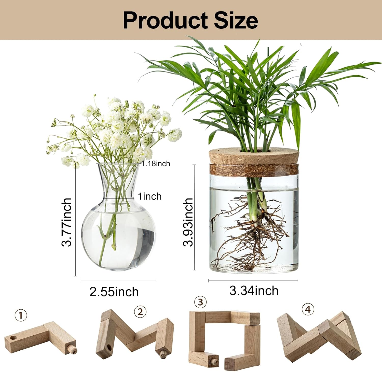 Plant Propagation Station, 2 Style Glass Planter Terrarium Set for Hydroponic Plants | Home Office Tabletop Decor