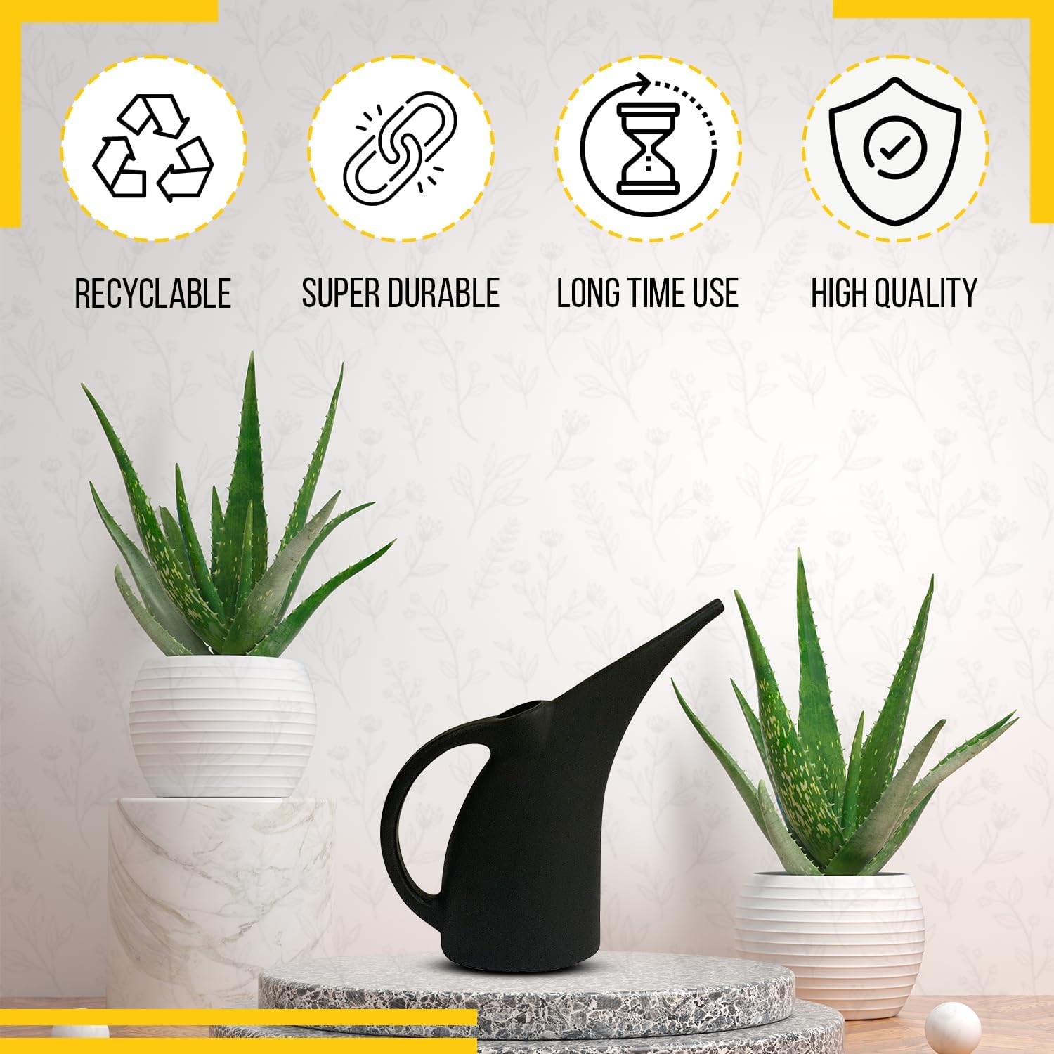 Watering Can 1/2 Gallon - Small Watering Can for Indoor Plants - Outdoor Watering Can - Black Plant Waterer - Plastic
