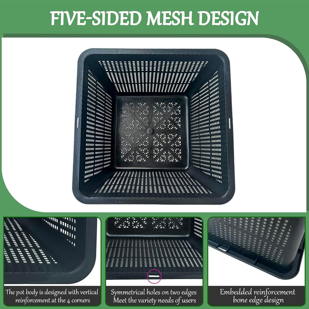 8 Pcs 9 Inch Pond Plant Baskets for Plants Hydroponics Net Pots Water Garden Plant Pots Black Plastic Pond Basket