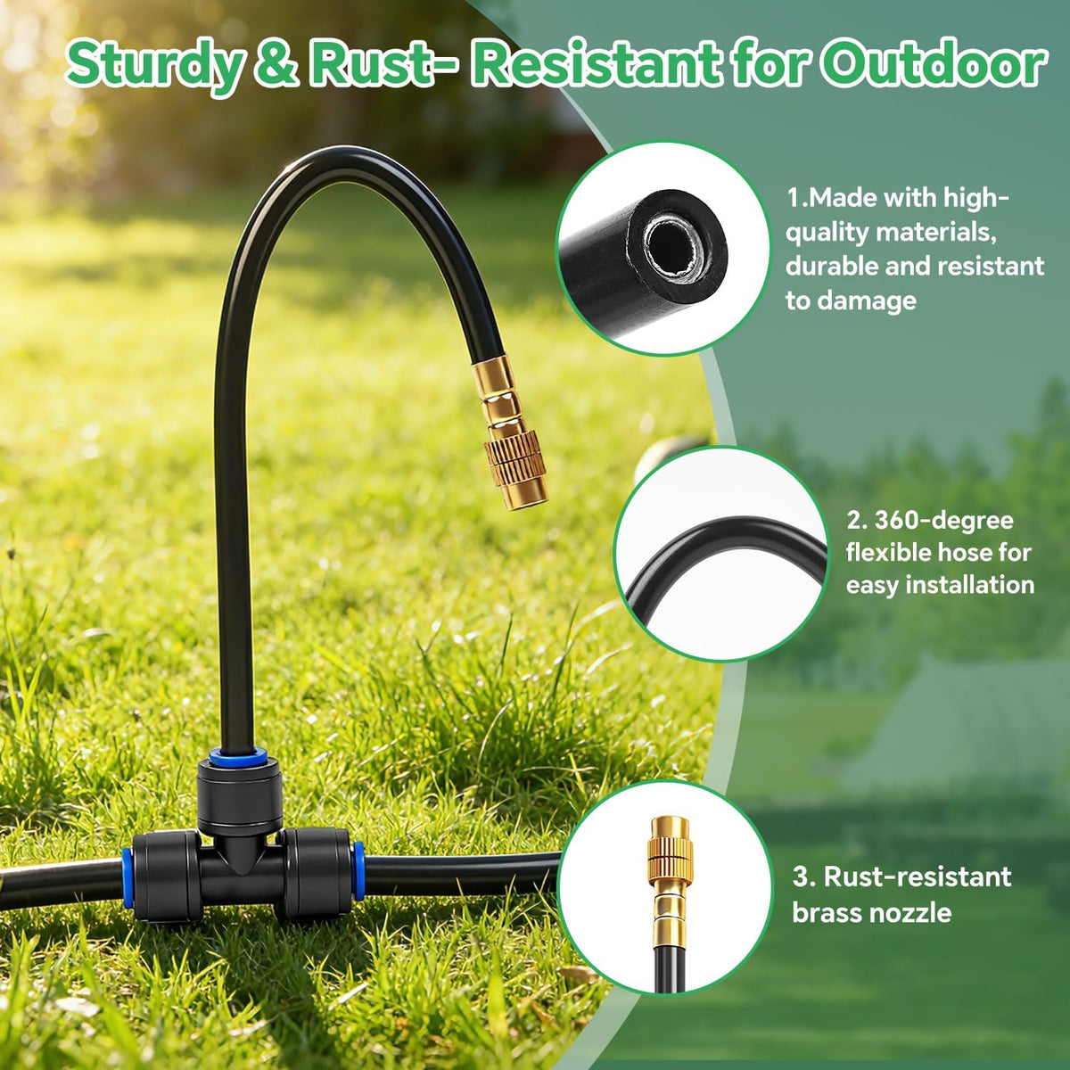 120Ft 1/4" Drip Irrigation System for Garden – 26 Adjustable Copper Nozzles, Automatic Atomizing Sprinkler System for