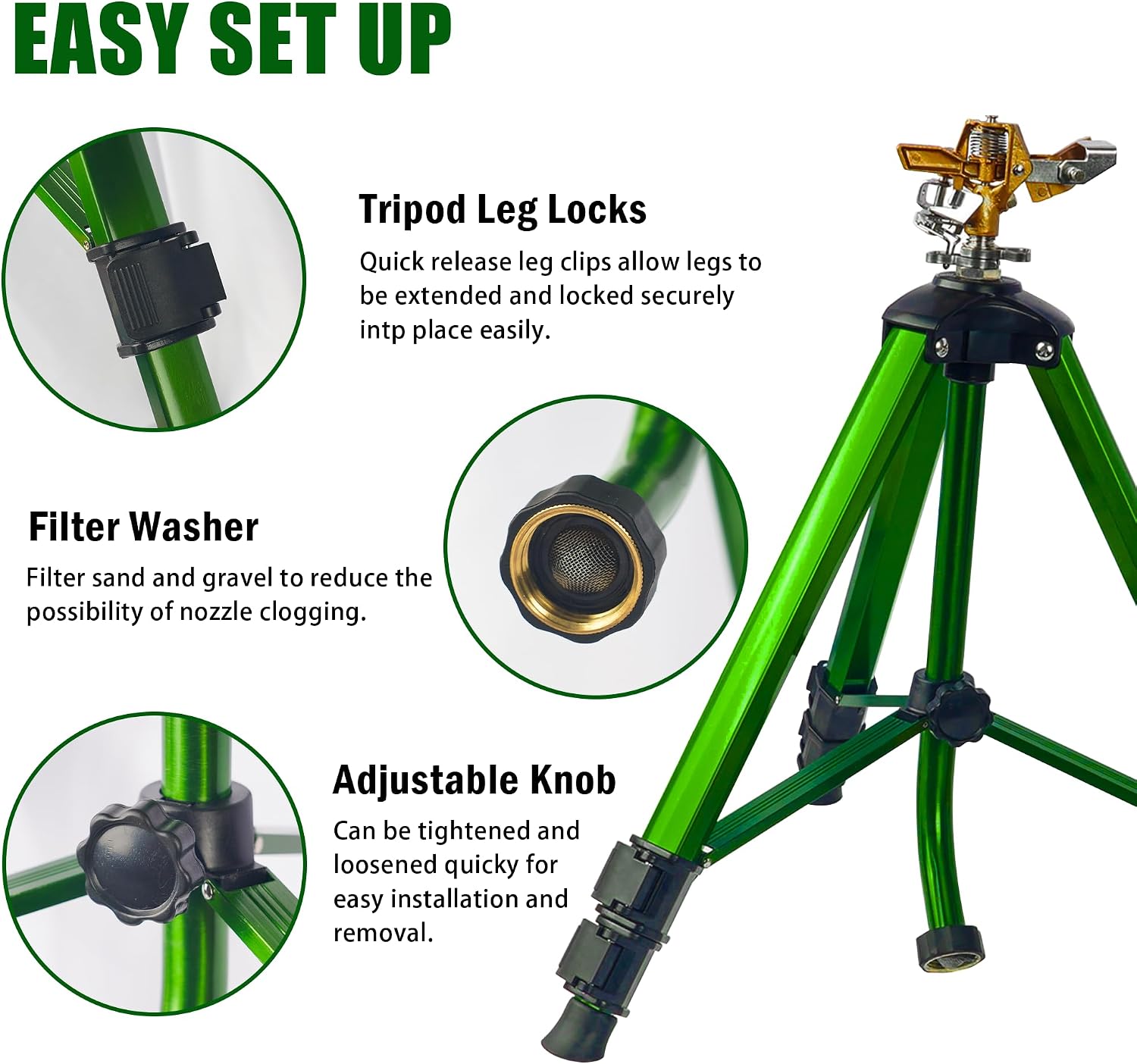LIULO TOOL Impact Sprinkler on Tripod Base, Tripod Sprinklers with Head, 360 Degree Large Area Irrigation with