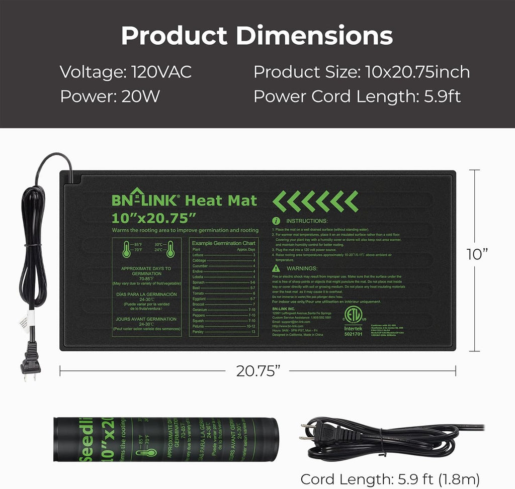 BN-LINK Reptile Thermostat Controller and Heat Mat for for Seed Germination, Reptiles and Brewing Breeding Incubation