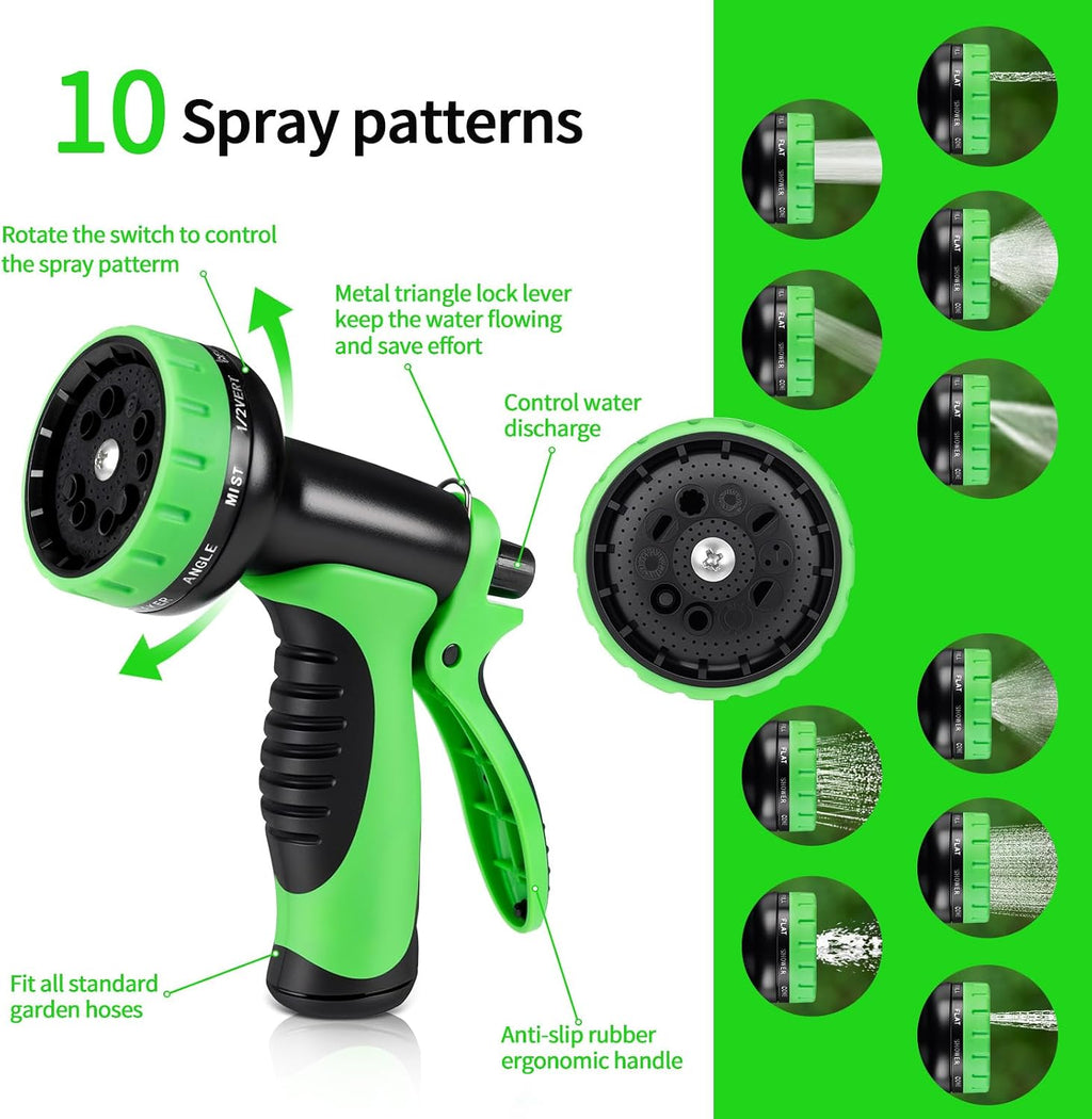Garden Hose 25 FT,Non-Expanding,10 Functional Nozzles,Garden Hose Anti-Kink | Heavy Duty Flexible Water Hose 25