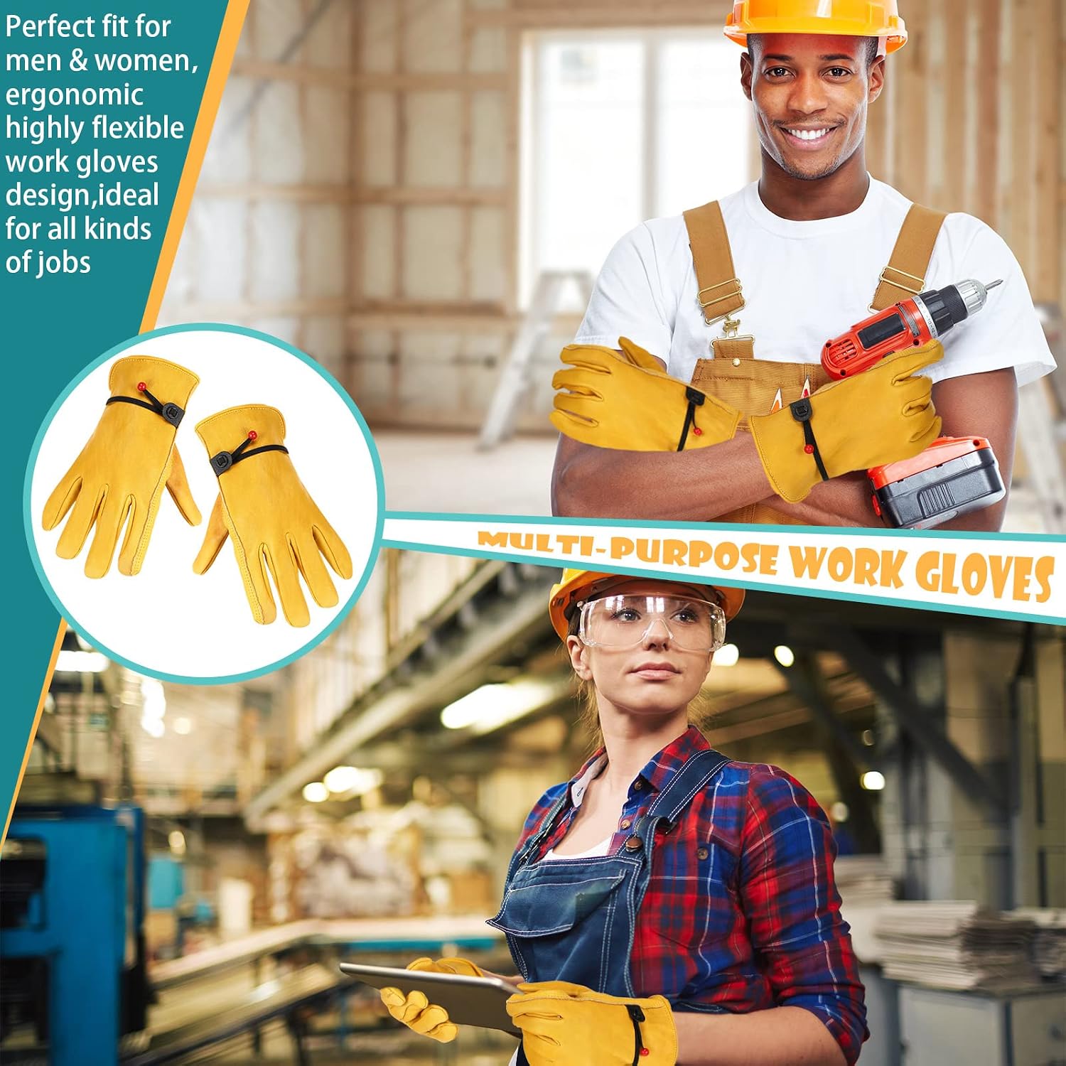 Tarpop Men's Large Cowhide Leather Work Gloves