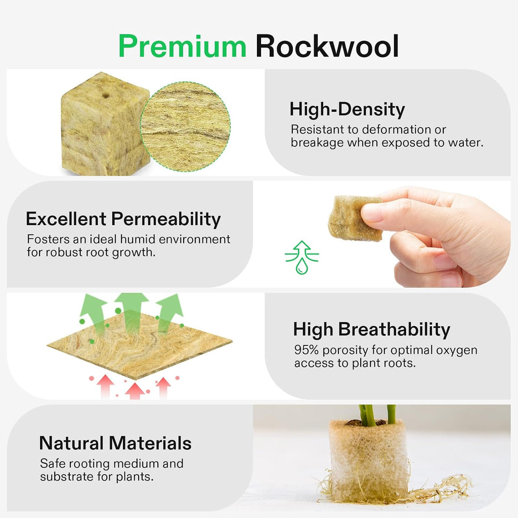 VIVOSUN 72 Rockwool Cubes & Net Pots Set for Hydroponics, 1.2” x 1.2” x 1.6” Cubes, 72 Plugs & 72 2” Net Cups for