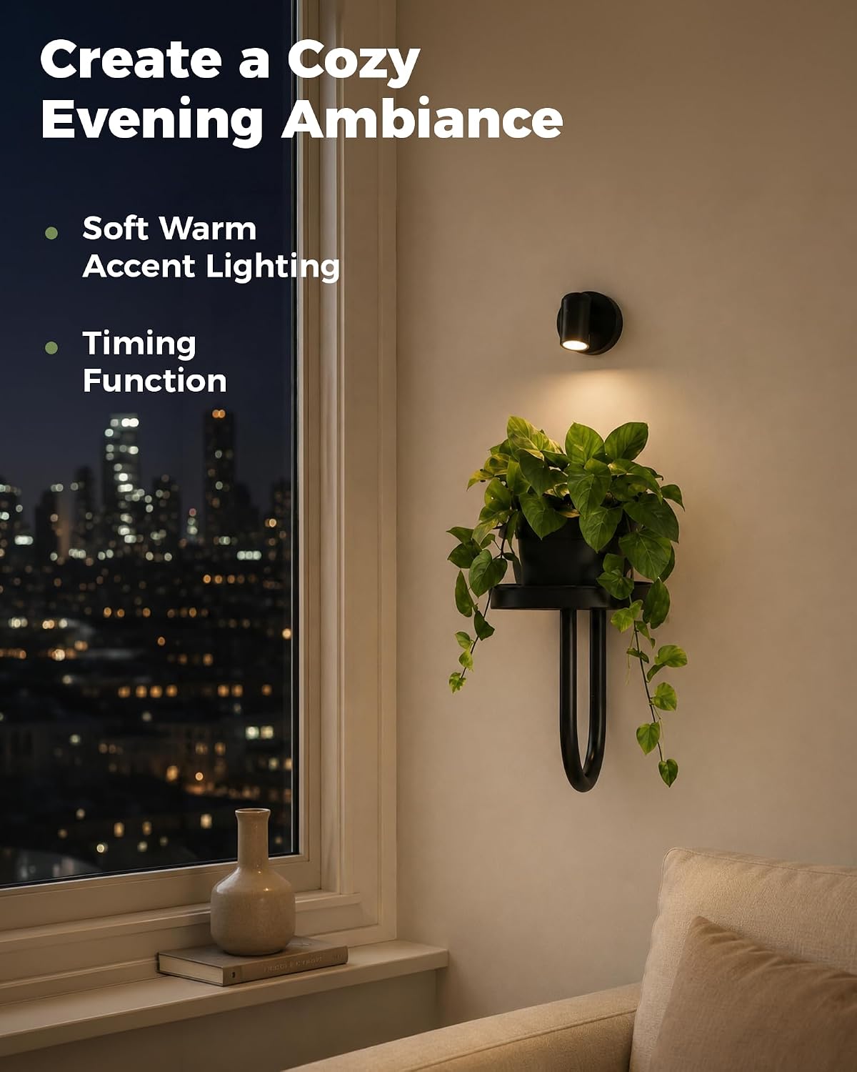 Bamworld Wall Plant Holder with Lights, Black, 3pcs | Thickened Metal, Heavy-duty, Rust Resistant, Remote Control