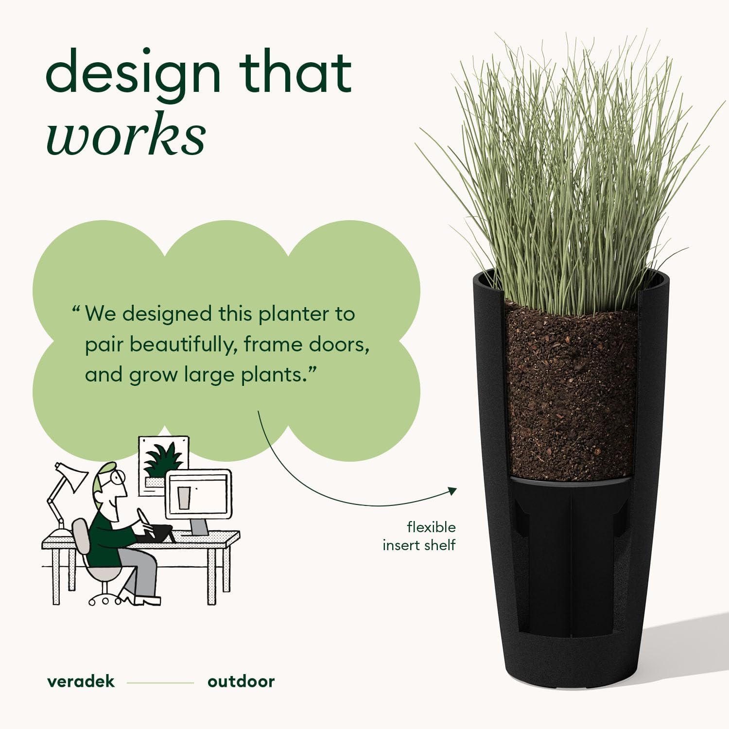 Veradek Mason Series Vega Planter - Tall Round Outdoor Planter with Shelf | Made From a Durable Plastic-Stone Composite