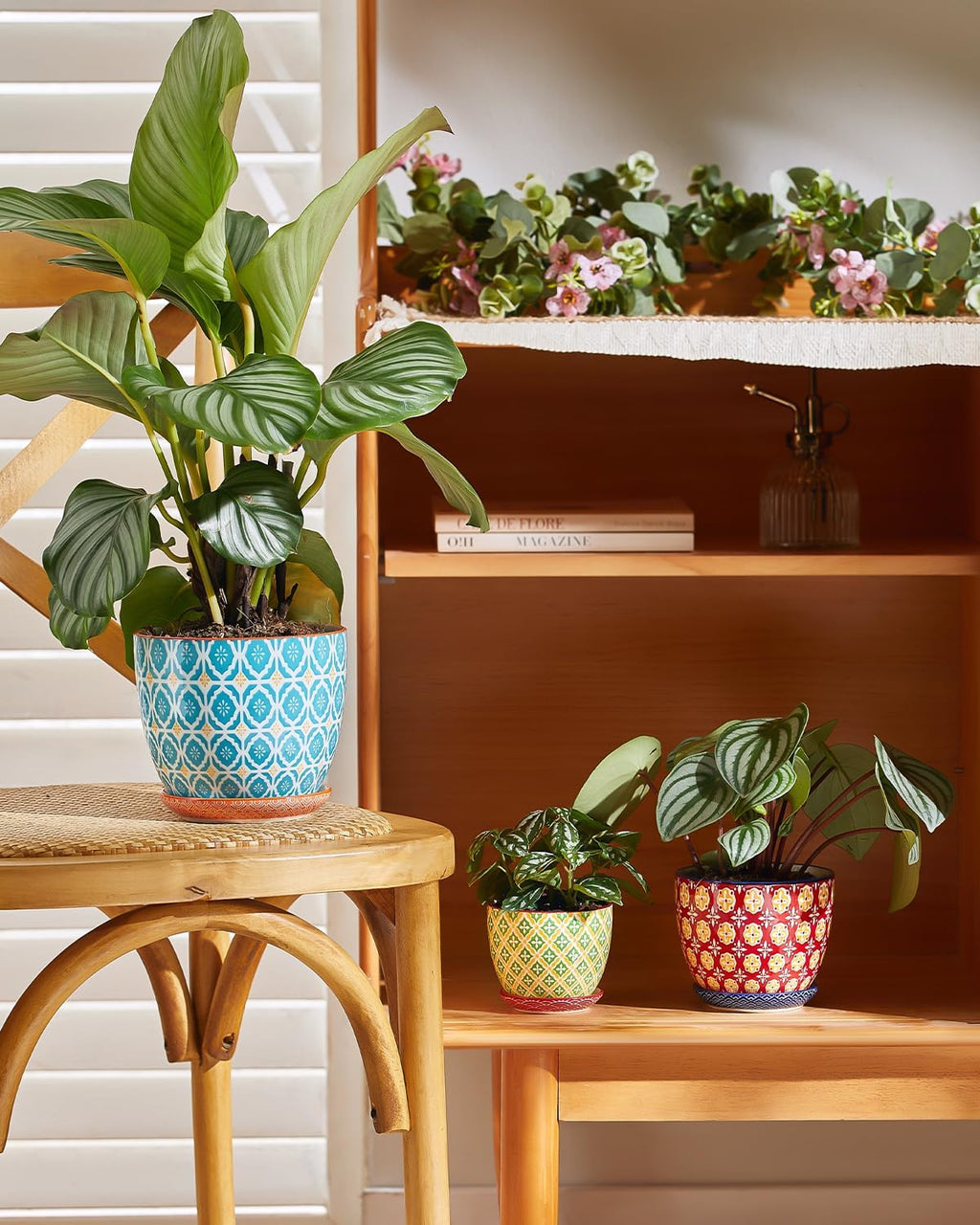 Metahom Ceramic Plant Pots, 5.8 Inch Flower Pots for Indoor Plants, Colorful Planters with Drainage Hole & Saucer