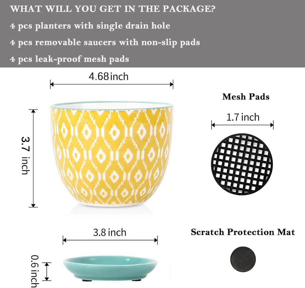 Selamica Ceramic Plant Pots, 4.6 Inch Flower Pots for Indoor Plants, Succulent Pots with Drainage Hole & Saucer
