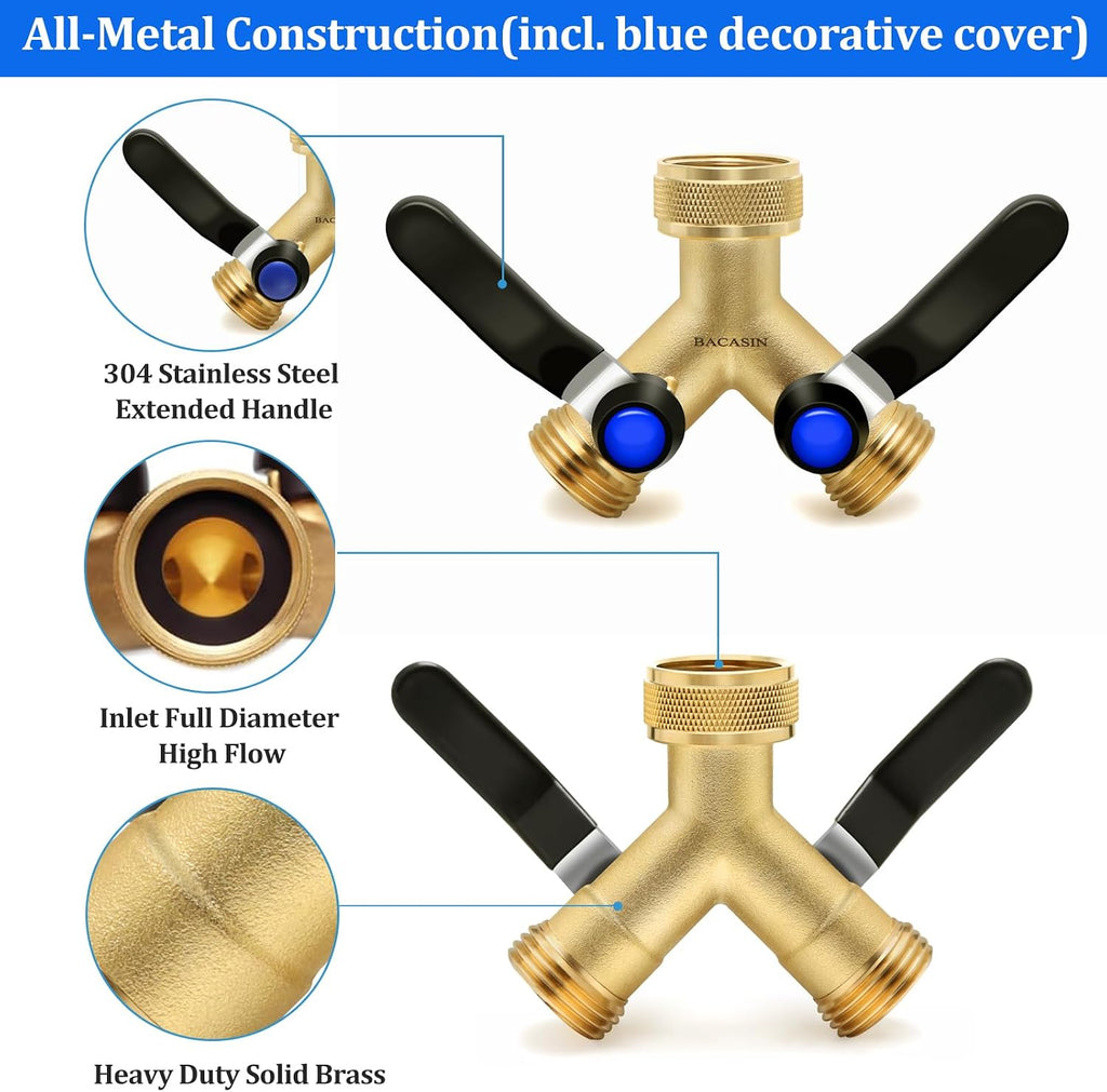 Brass Garden Hose Splitter, Hose y Splitter with Shutoff, Hose Splitter 2 Way Heavy Duty, Brass Y-Valve Water Garden