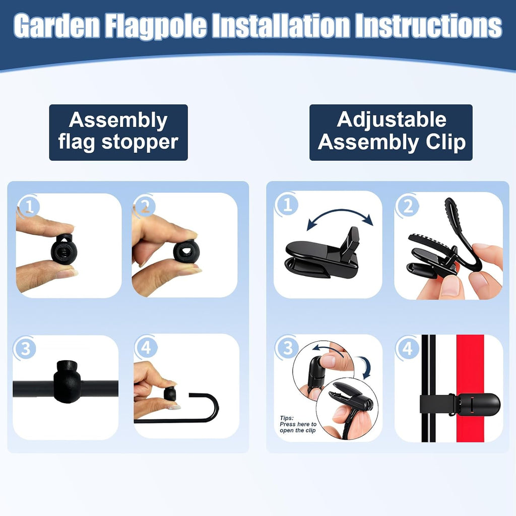 JRED Garden Flag Stand with American Garden Flags 12x18 Inch, Shepherd Hook Yard Flag Holder Pole with Clips and