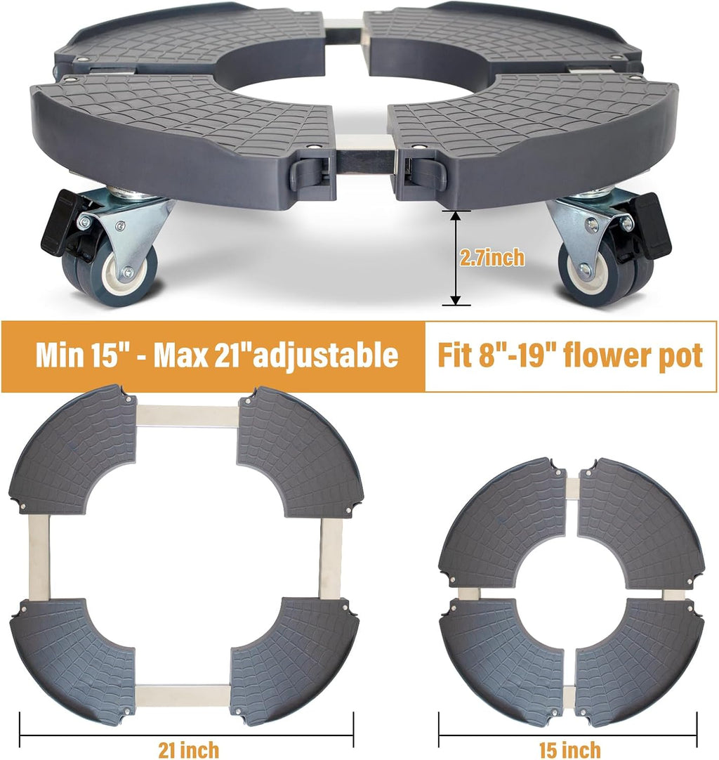 2pk Rolling Plant Stand with Wheels,15-21 Adjustable Heavy Duty Plant Caddy | Plant Dolly with Wheels for Indoor